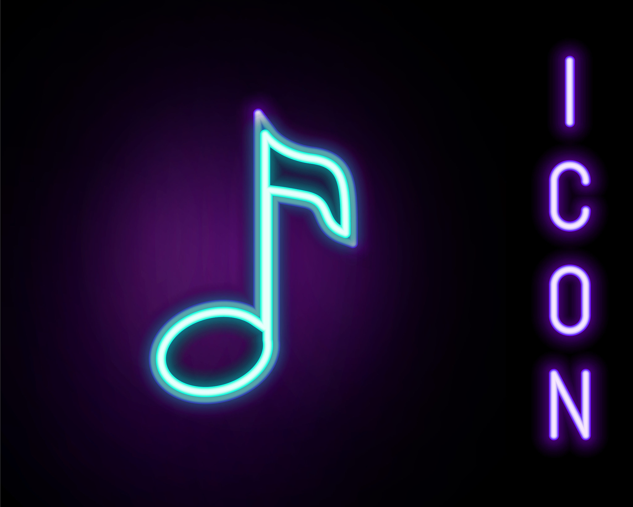glowing neon line music note, tone icon isolated on black backgr