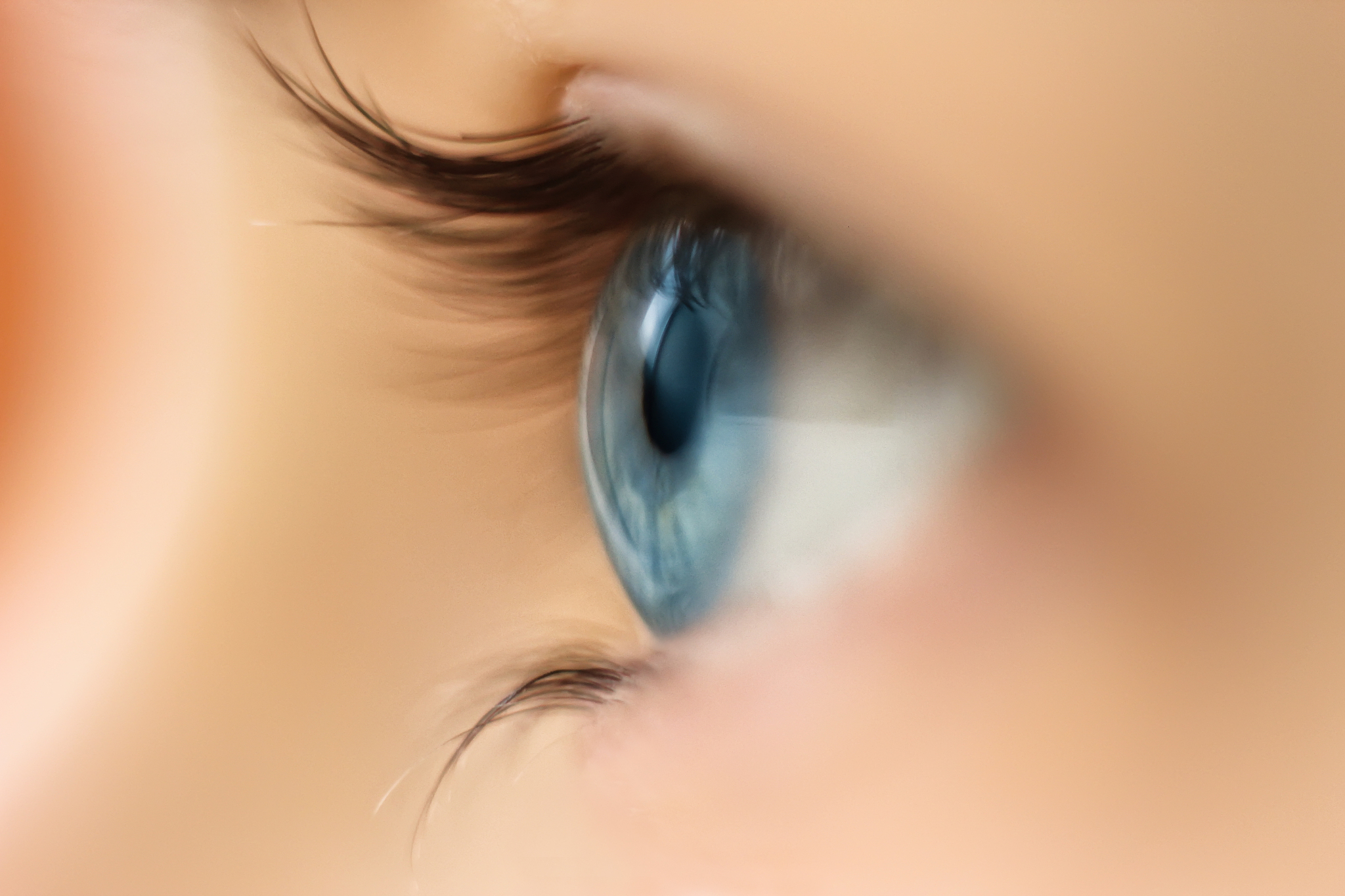 female eye with long eyelashes close up