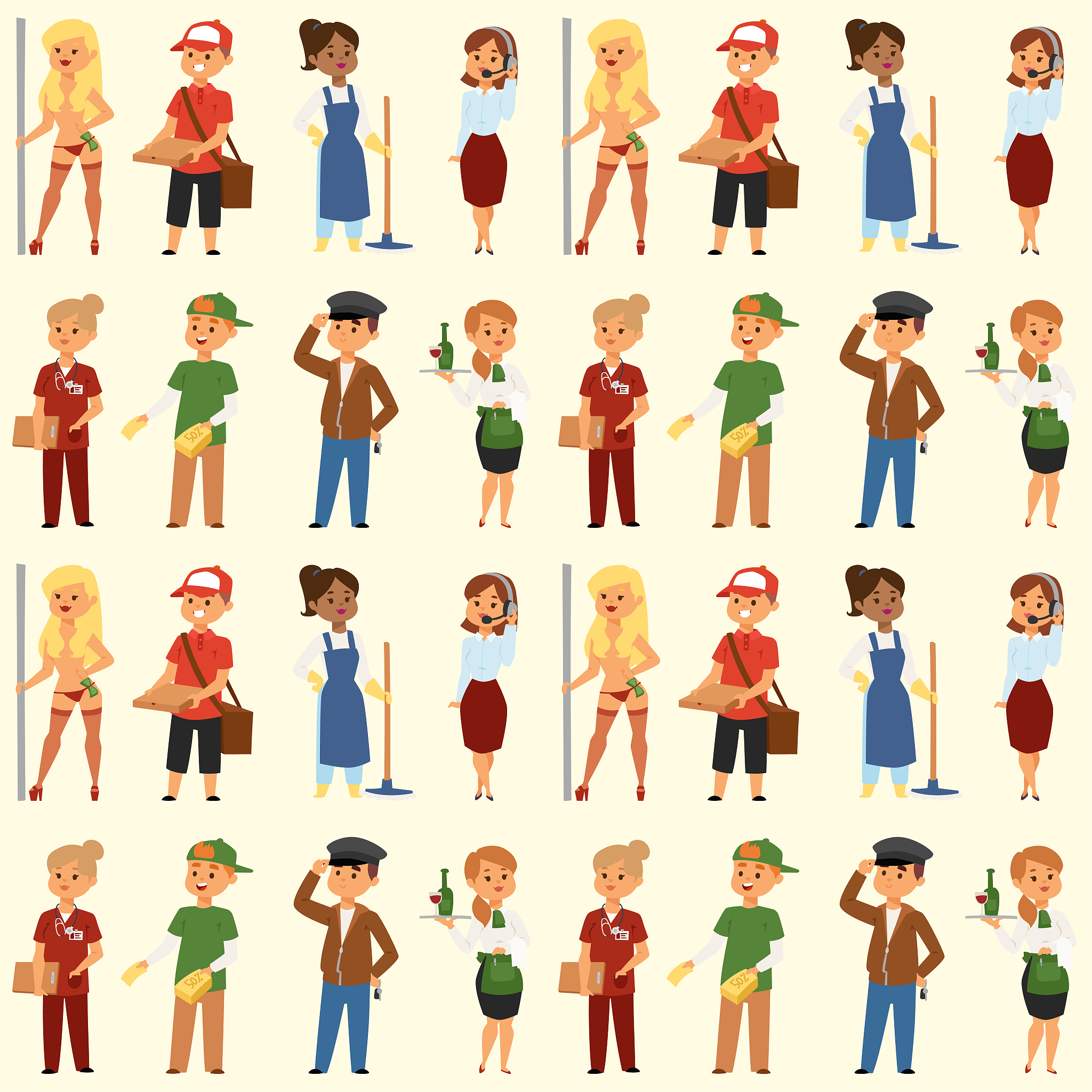 people part-time job professions vector set characters temporary