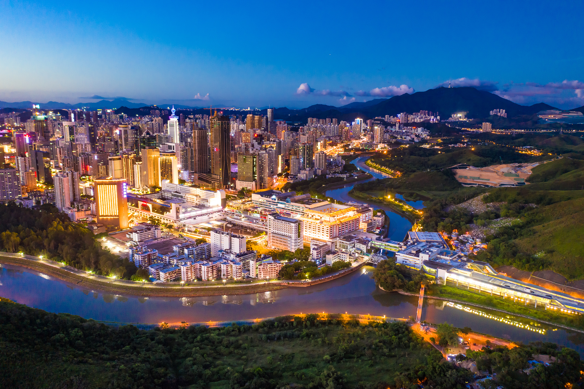 view of skylines in lo wu, shenzhen, hong kong, china