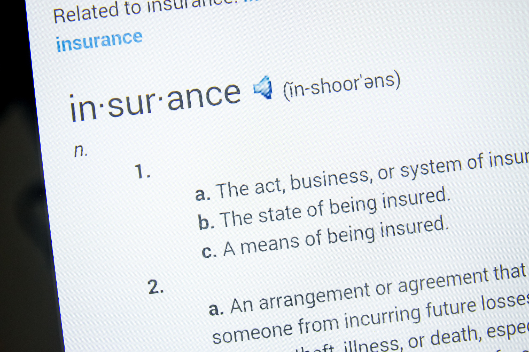 dictionary application in a smartphone with highlighted word 'in
