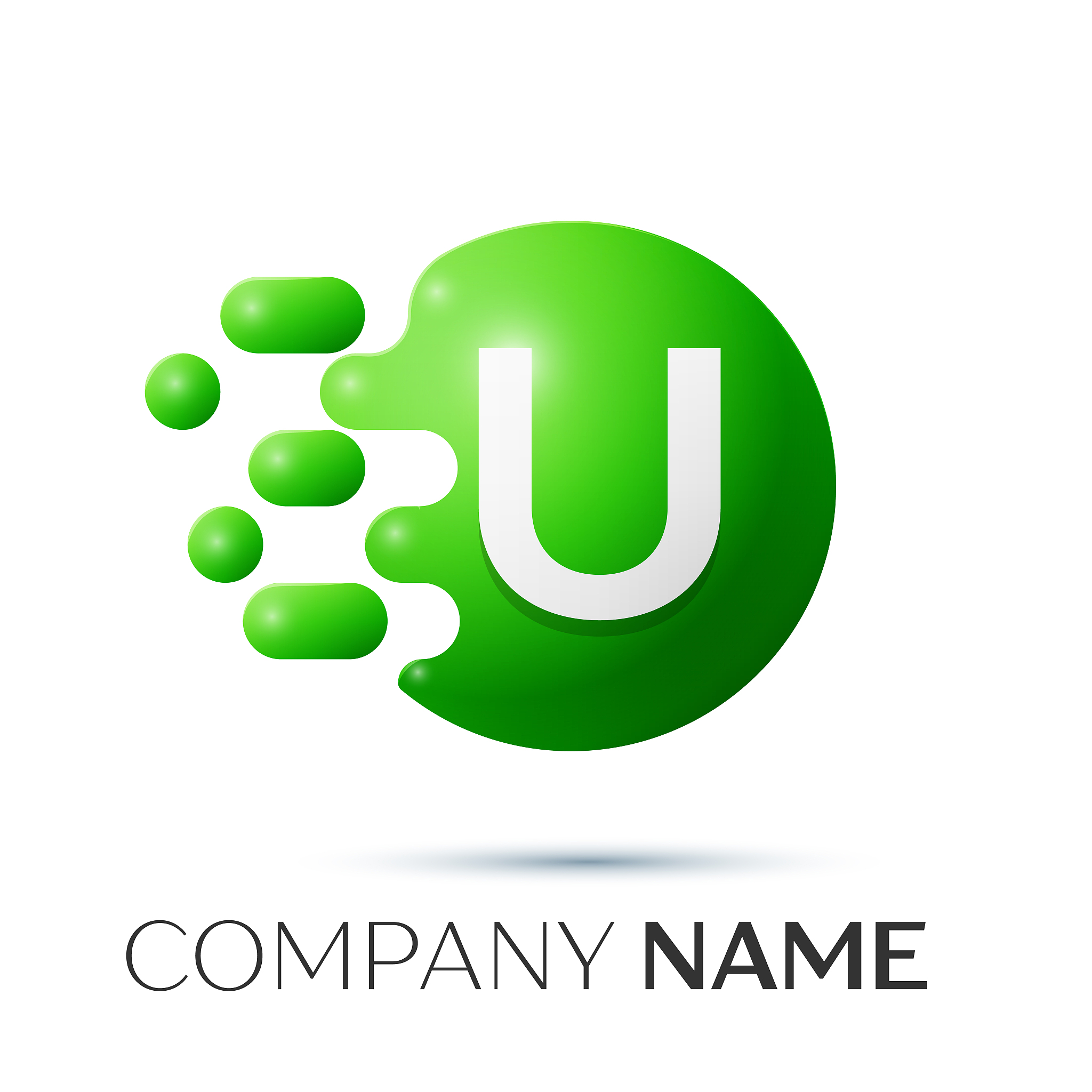 u letter splash logo green dots and circle bubble