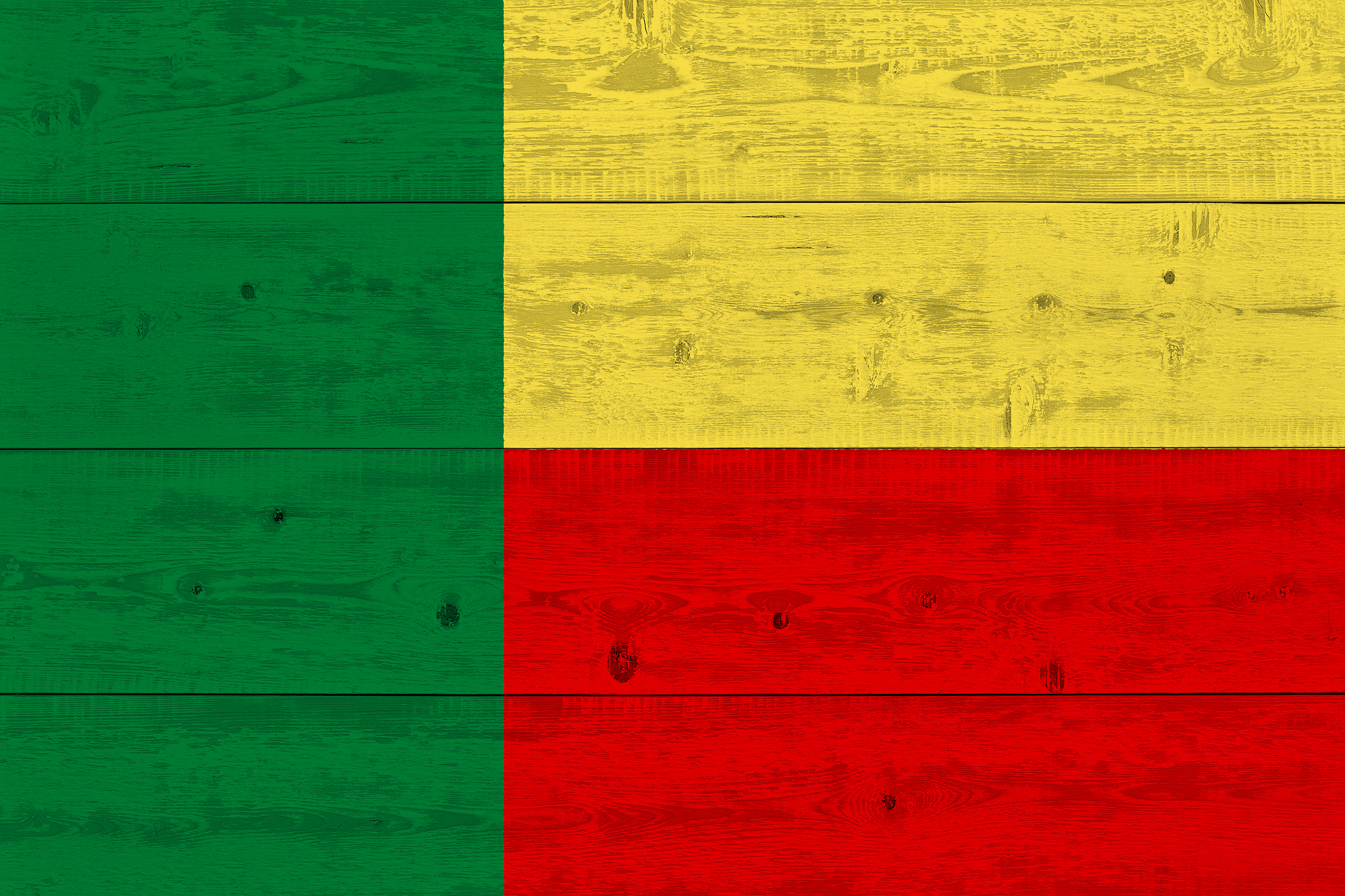 benin flag painted on old wood plank