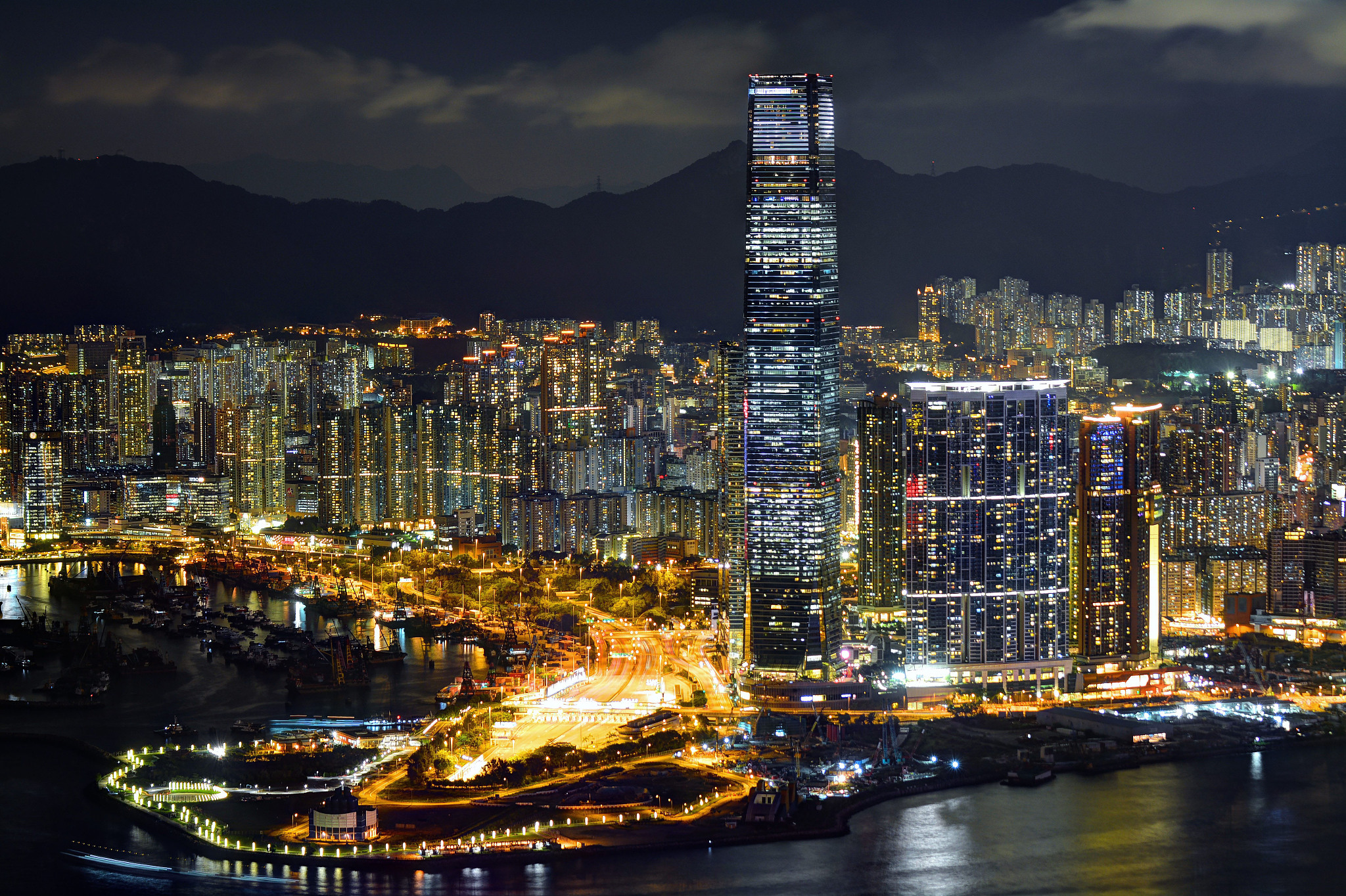 hong kong building at night - view from victoria peak