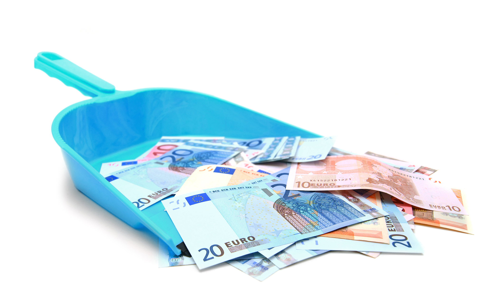 scoop and money. on a white background.