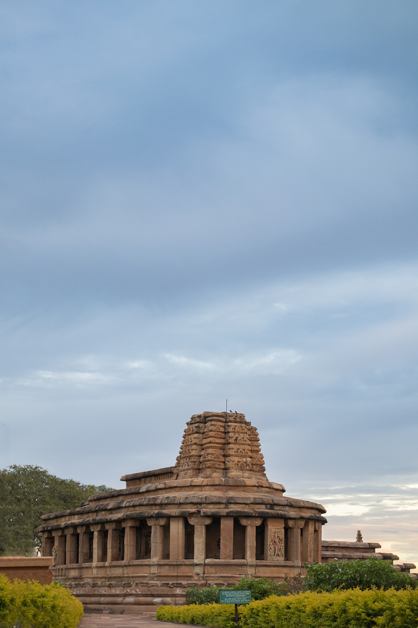 aihole durga temple during cloudy day with copy space, karnataka