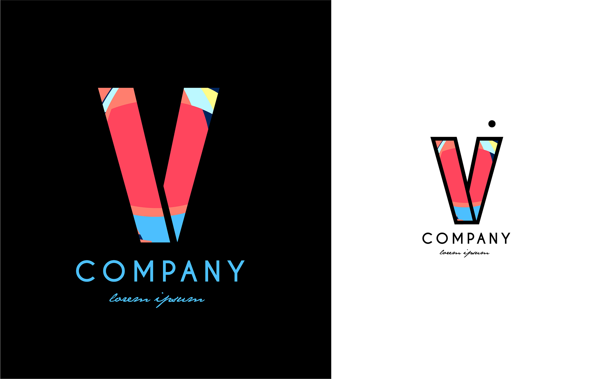 v blue red letter alphabet logo icon design