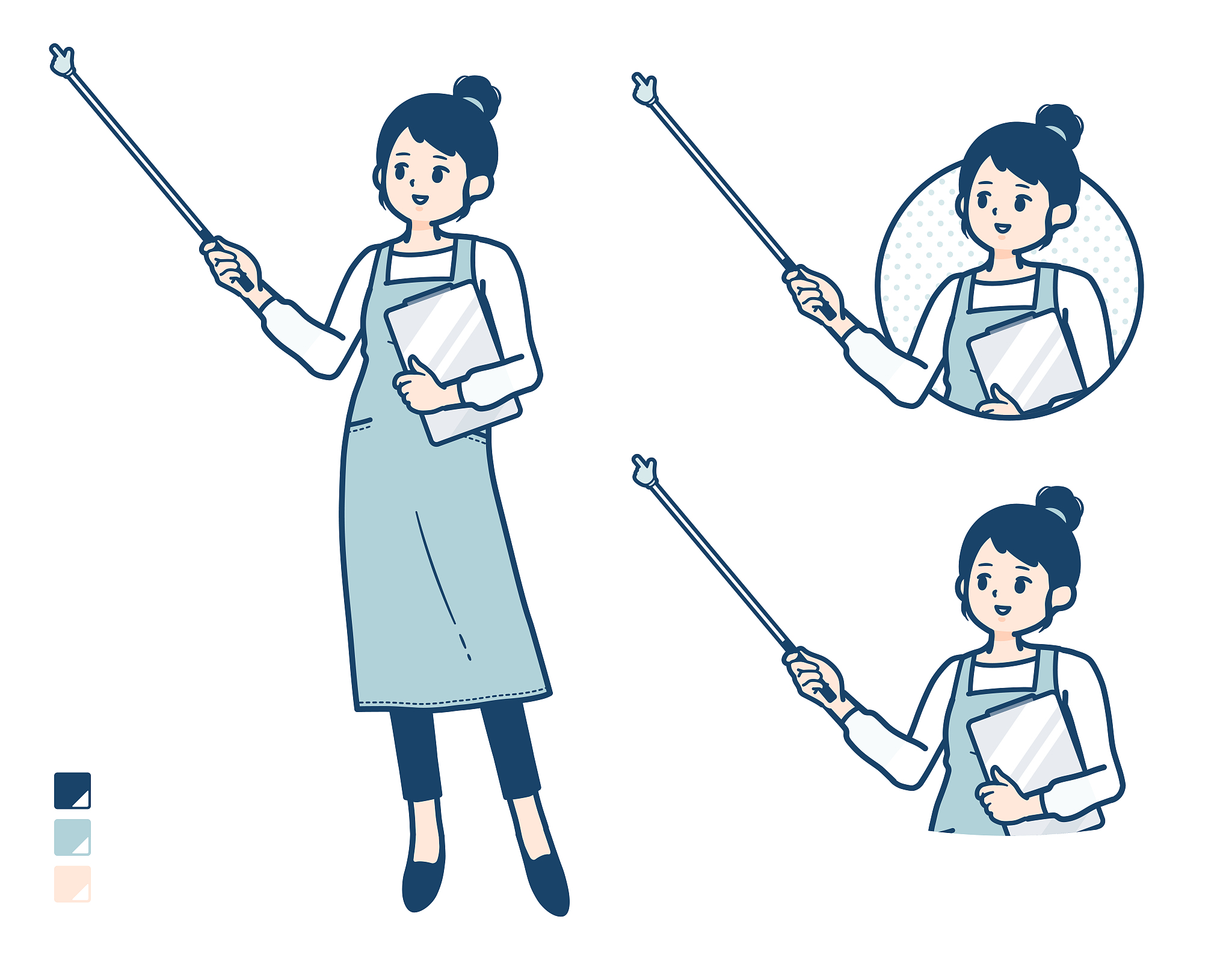 simple apron woman_pointing-stick-a