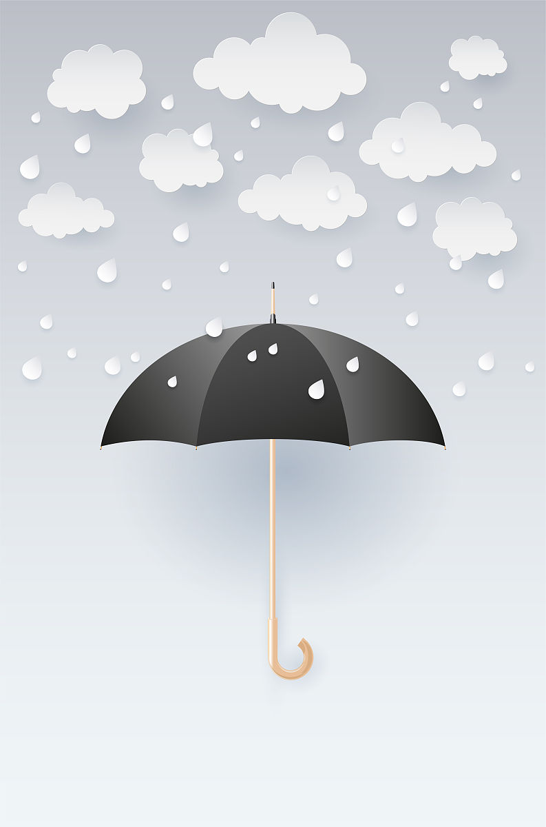 打开黑色的伞,抽象的云与雨滴