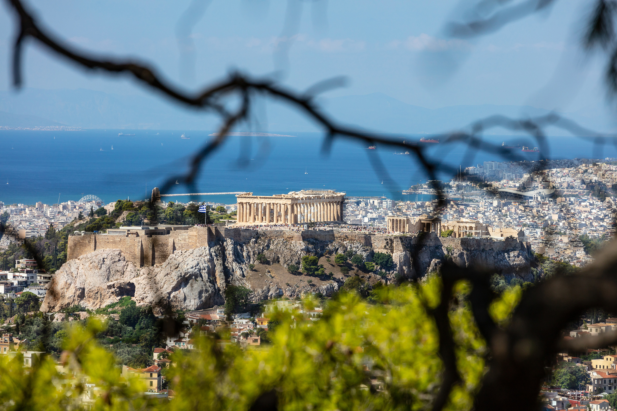 athens, greece. athens acropolis and city aerial view from lycav