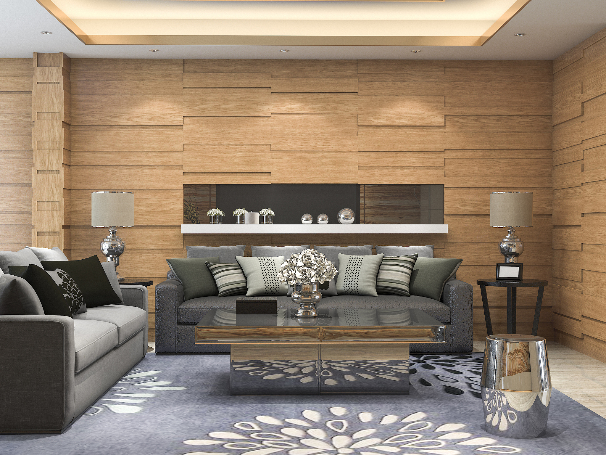 3d rendering luxury and modern living room with leather sofa