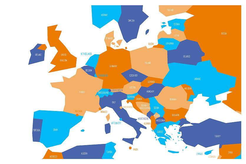political map of central and southern europe