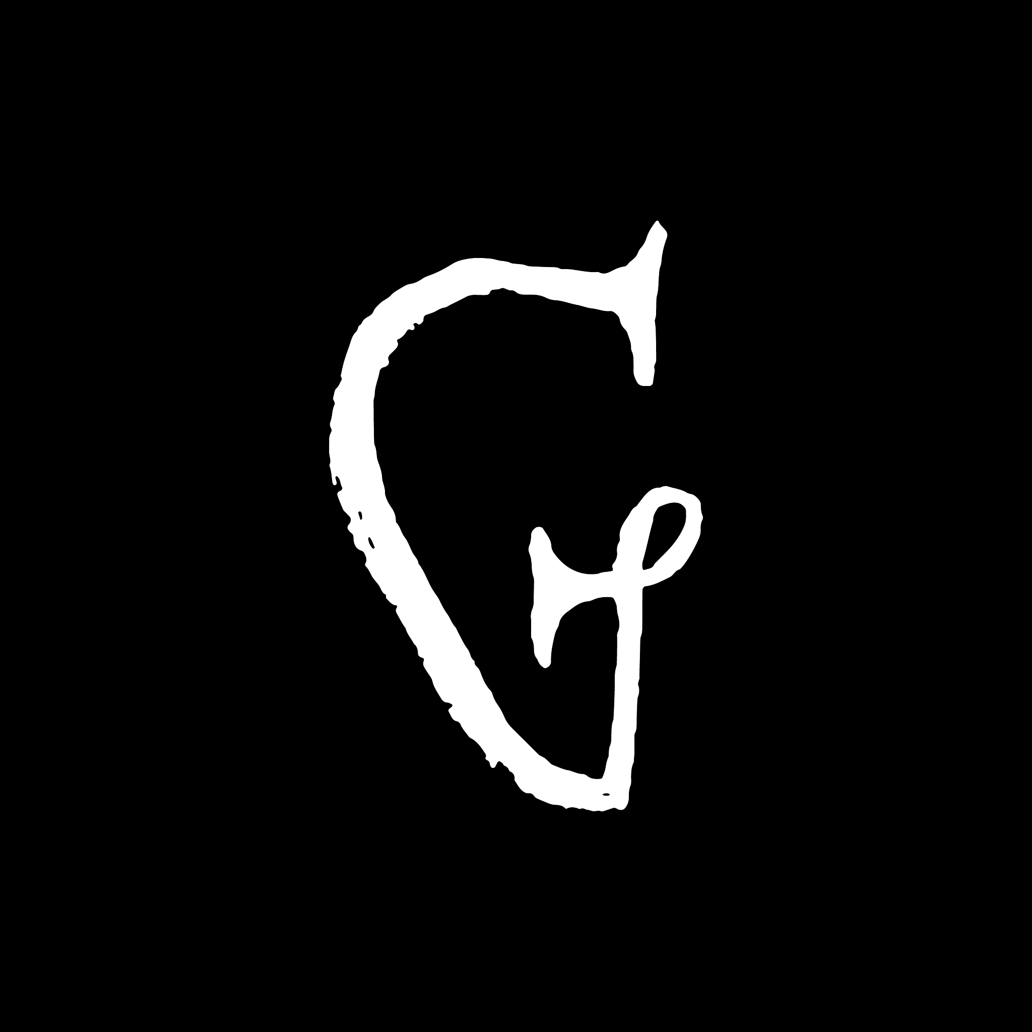 letter g handwritten by dry brush rough strokes