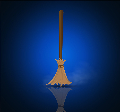 broom made from twigs on a long wooden handle