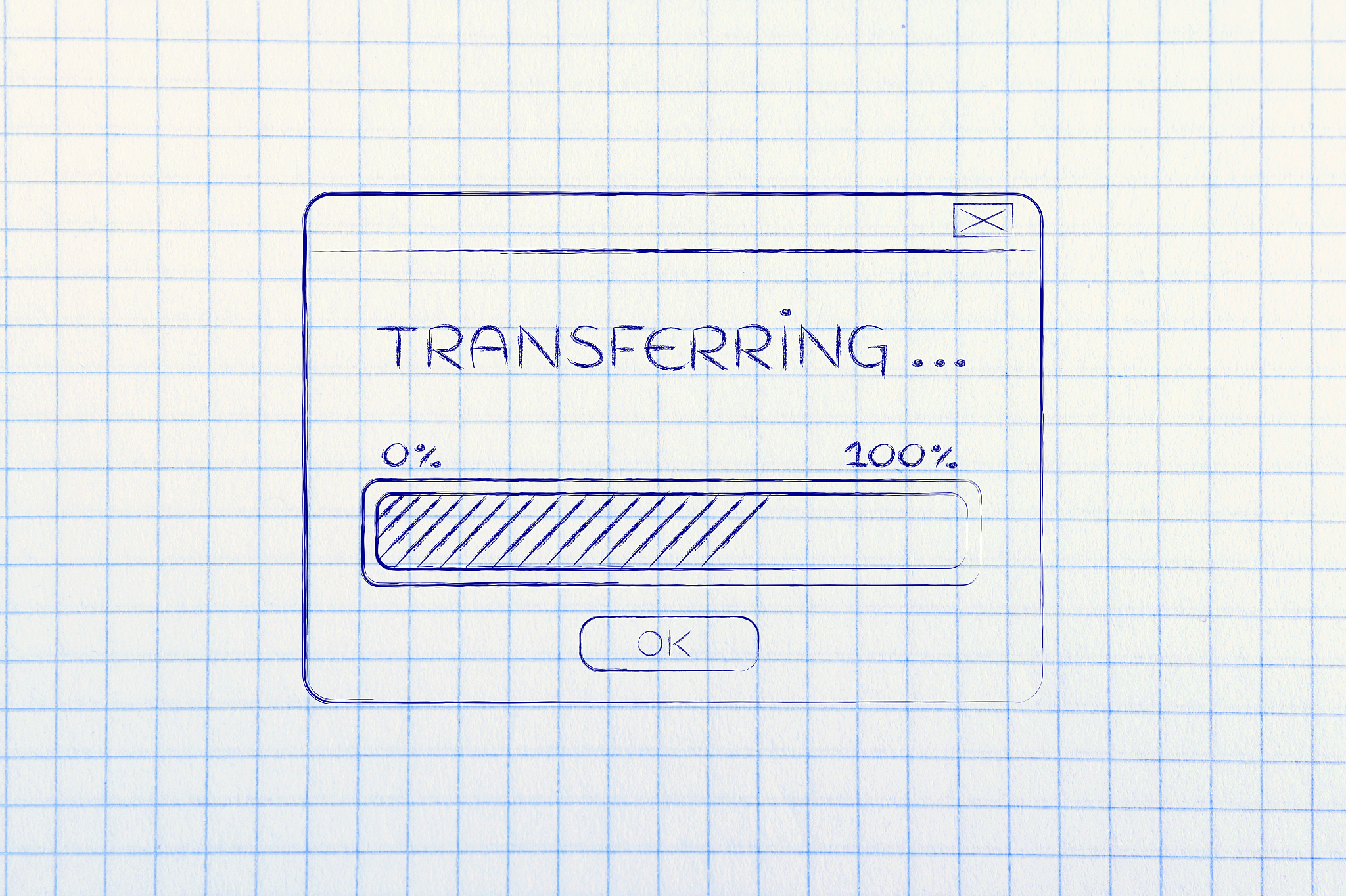 pop-up window with transferring message and progress bar