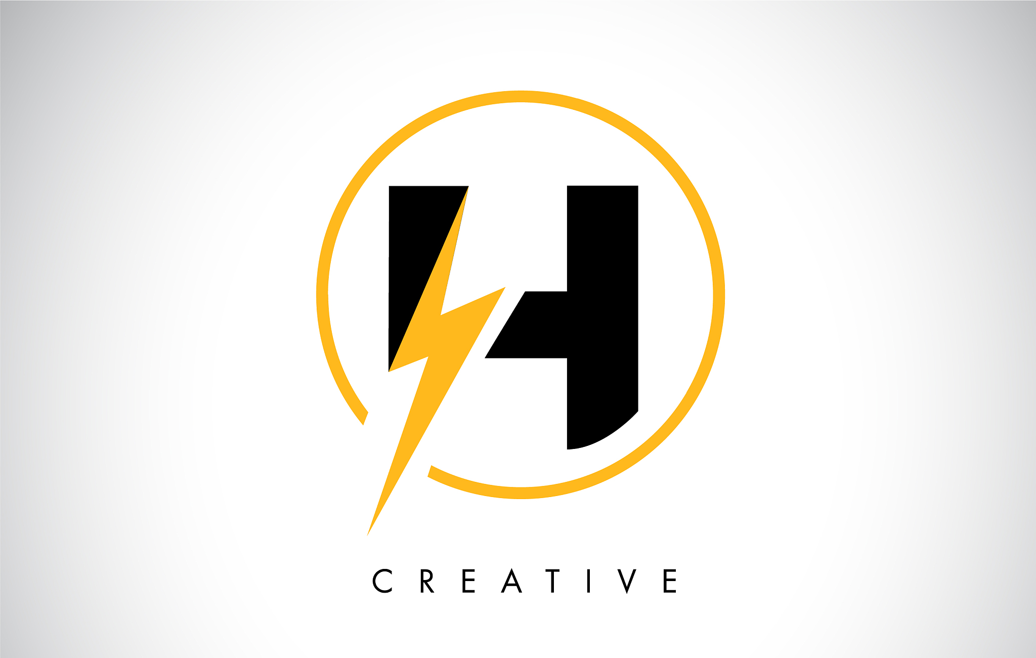 h letter logo design with lighting thunder bolt