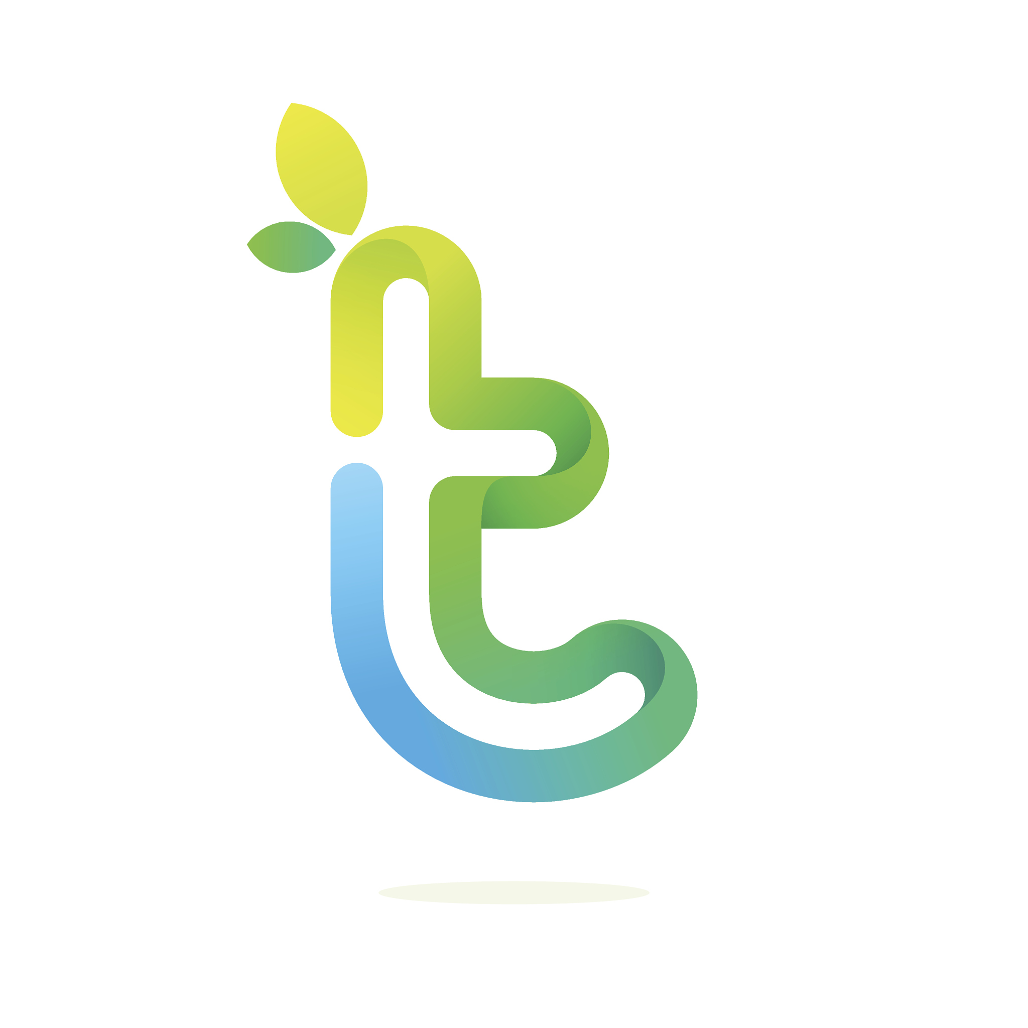 t letter with green leaves eco icon.