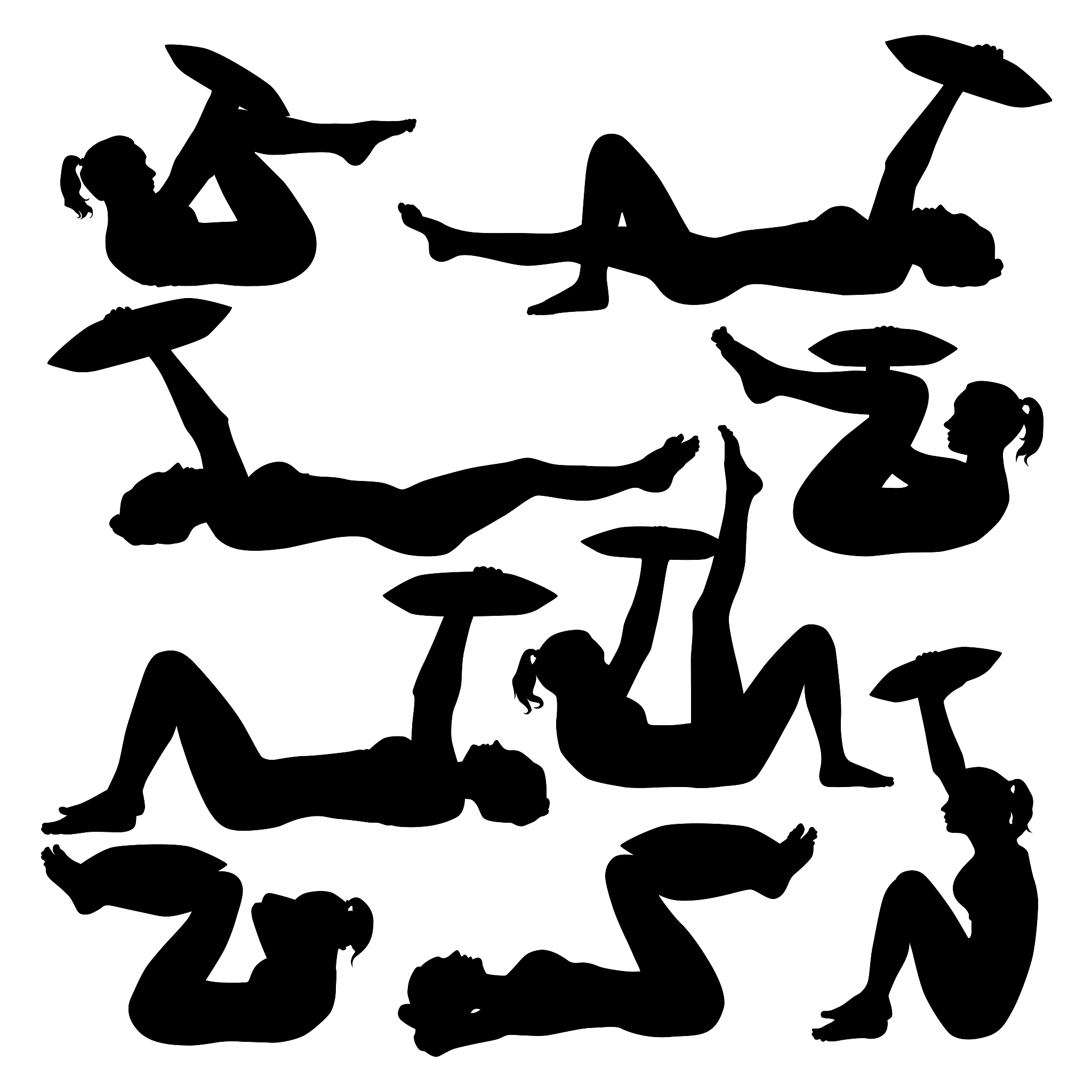 collection of vector silhouettes of girl doing exercises with a 