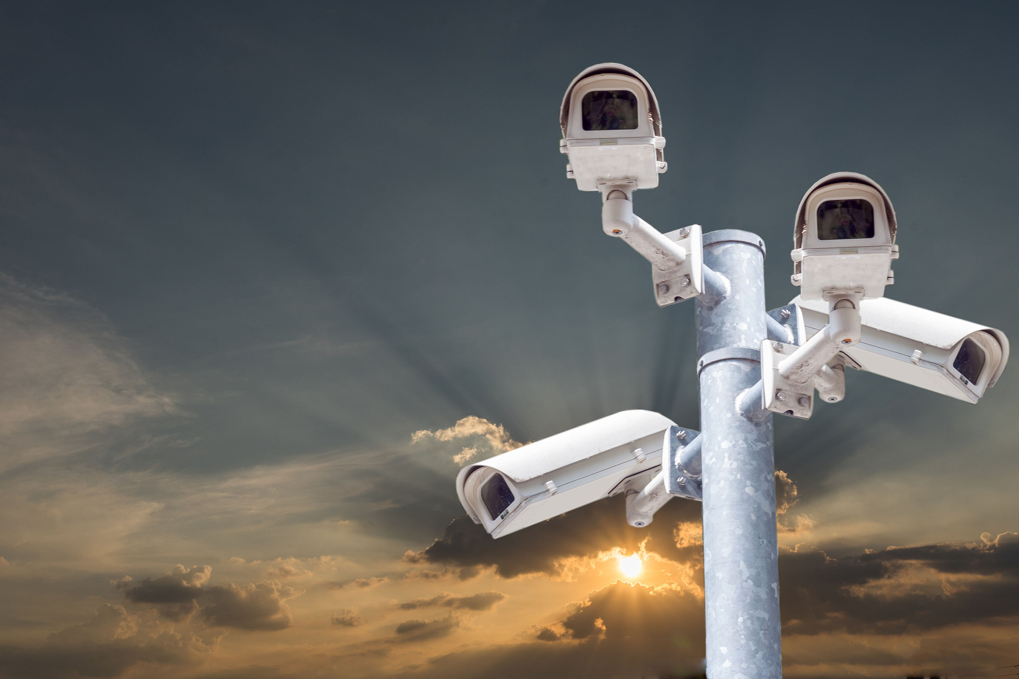 cctv on poles. fire protection technology, dual cameras, looking