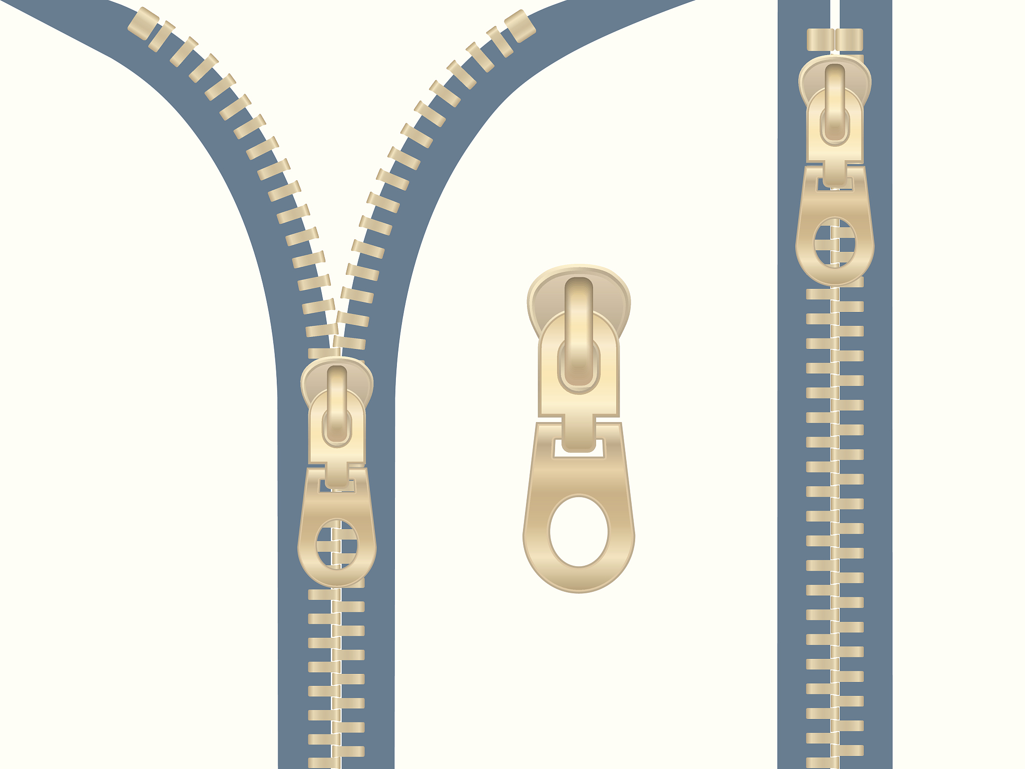 vector metal zipper zipped and unzipped