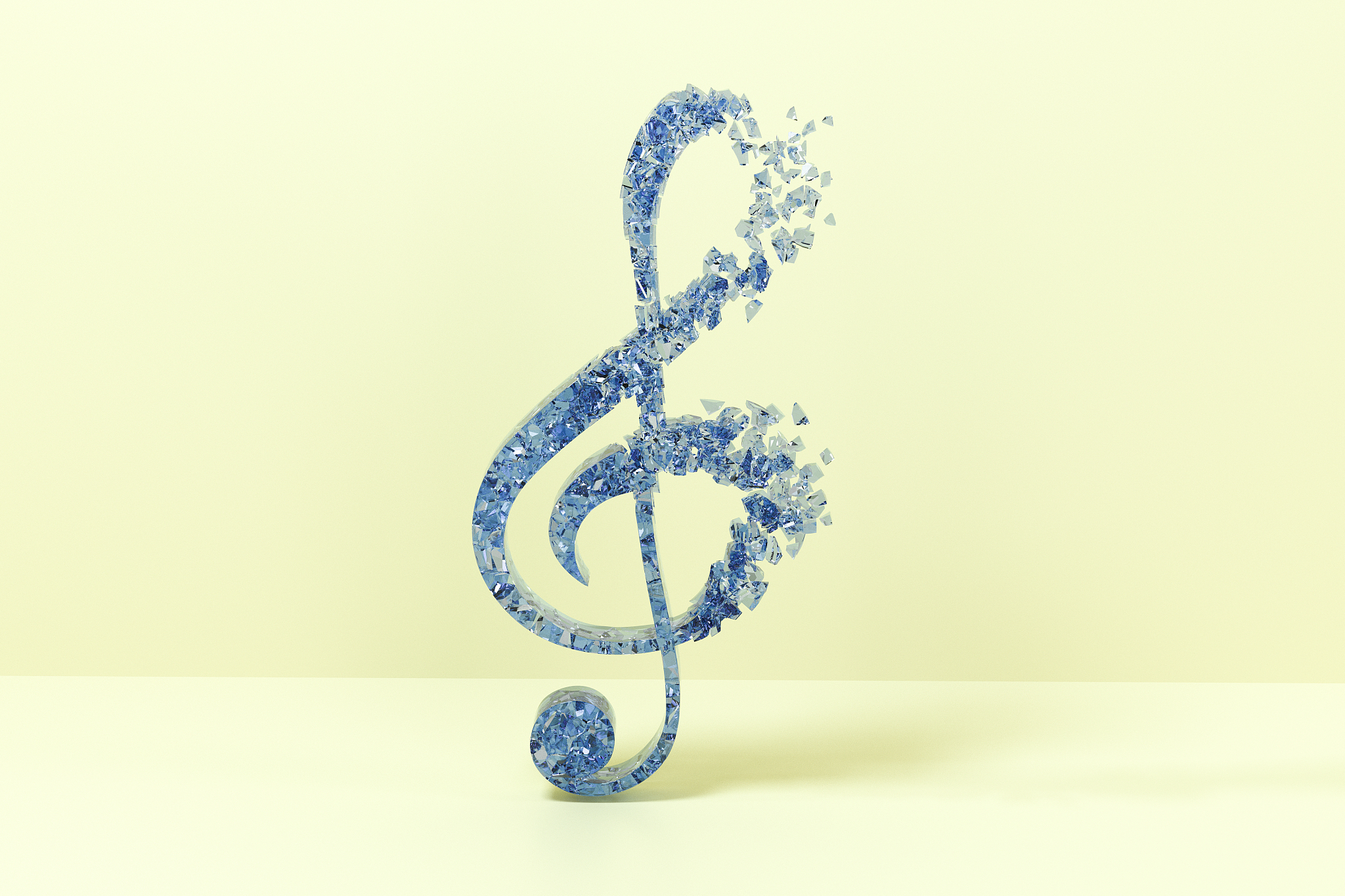 blue music notes with yellow background, 3d rendering.