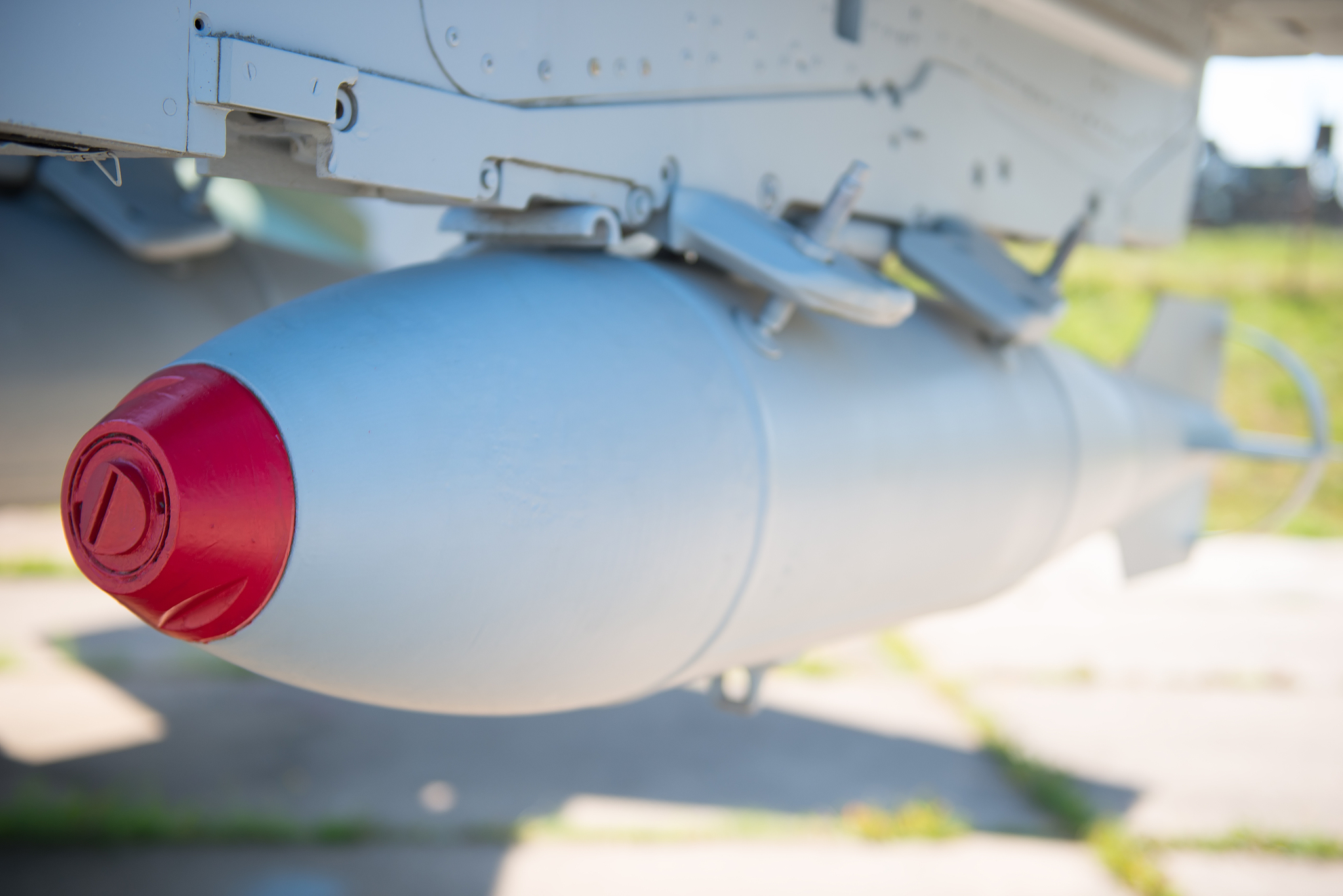 aviation bombs on a military bomber closeup