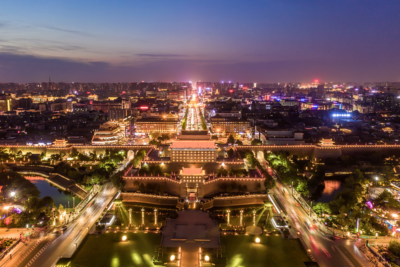 西安城墙永宁门航拍夜景