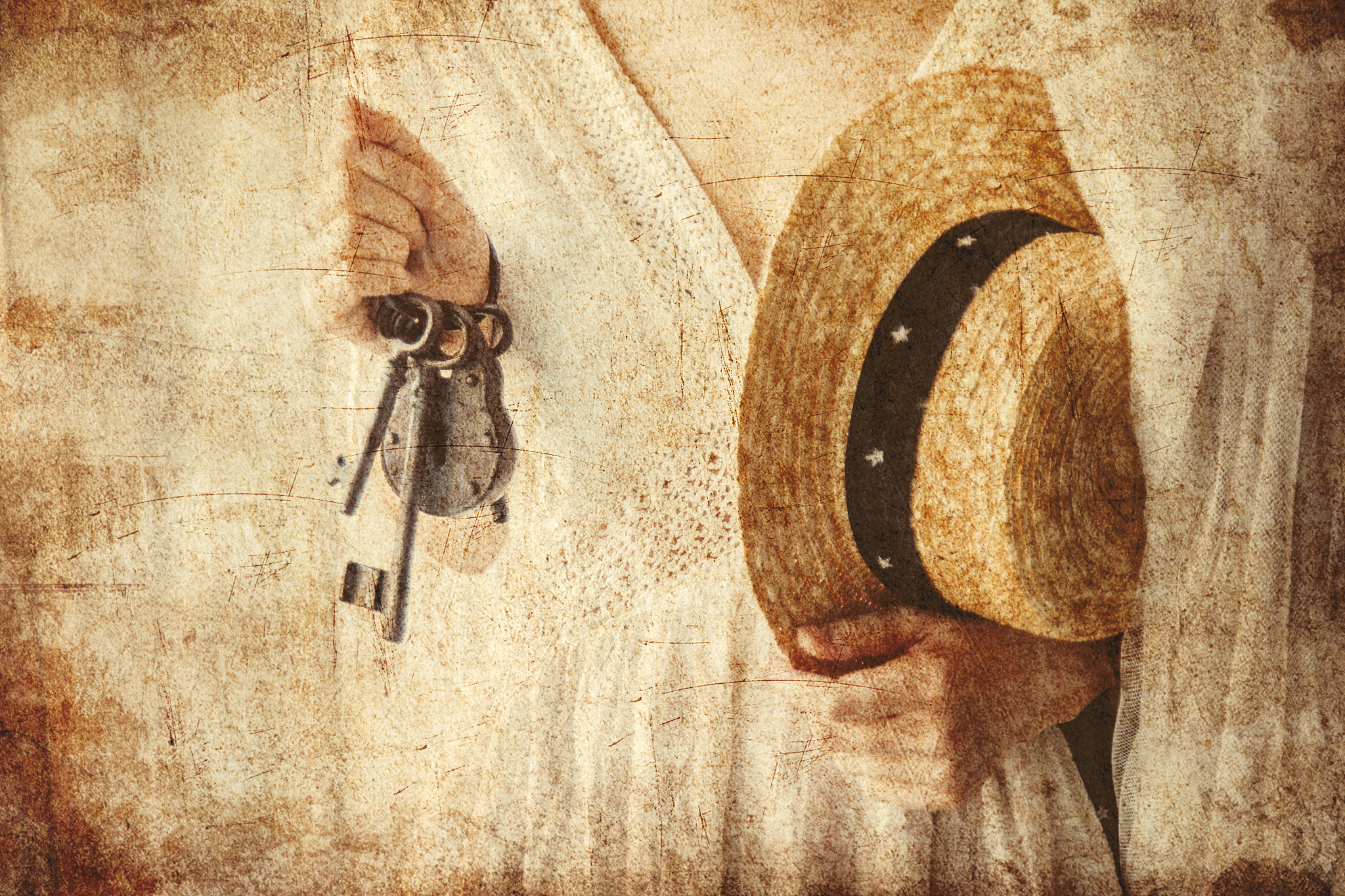 woman holding old key in a hands