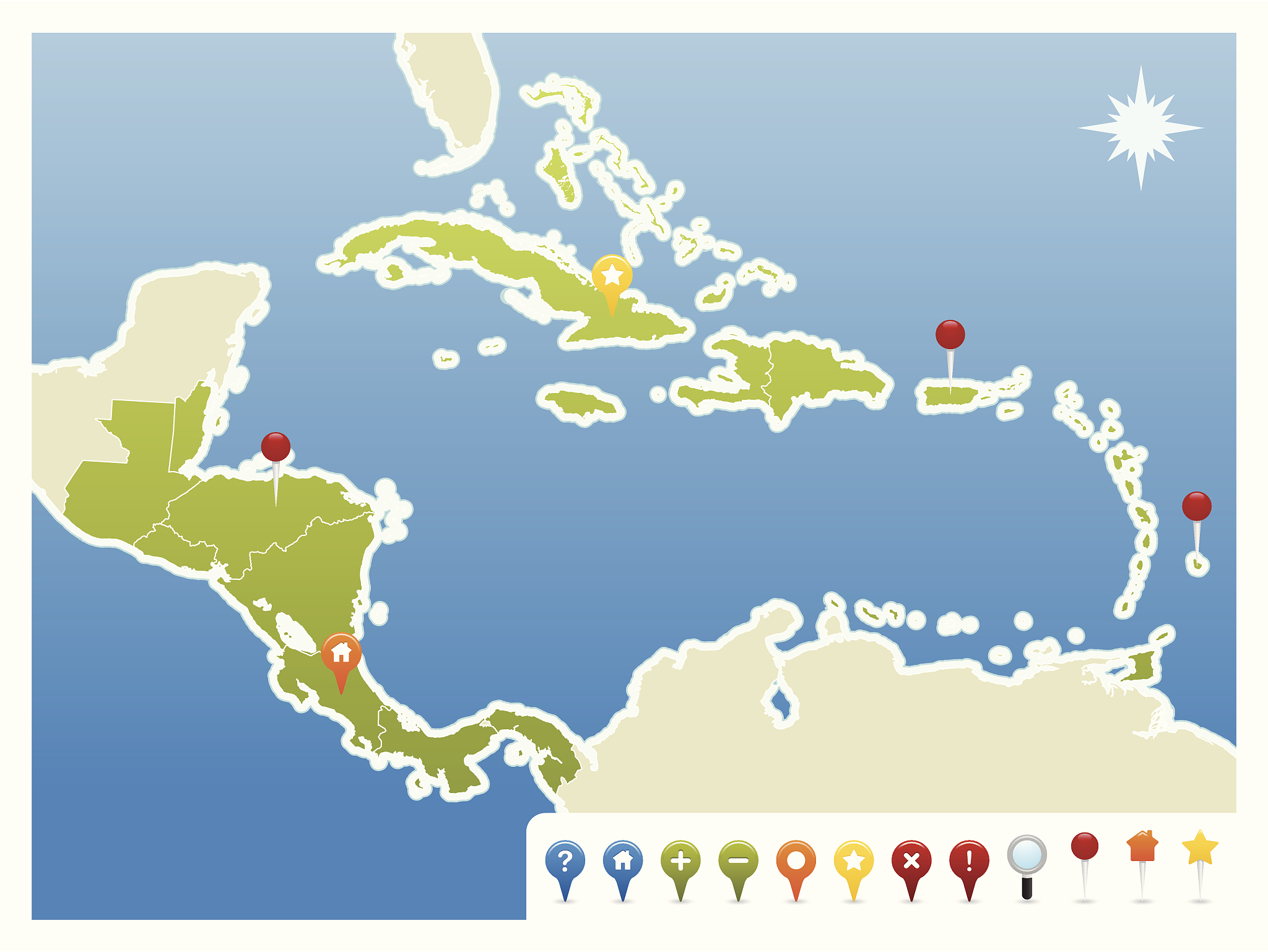 central america and caribbean gps icon map