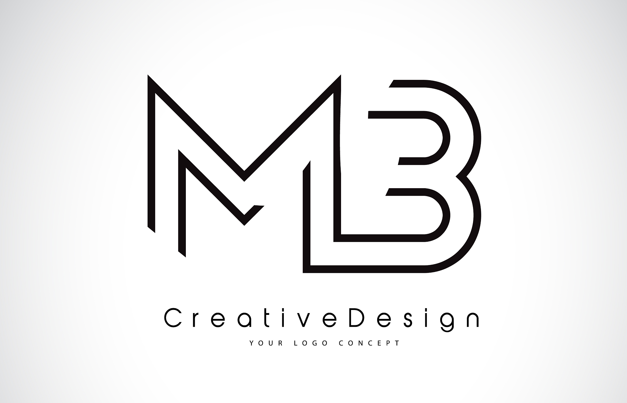 mb m b letter logo design in black colors