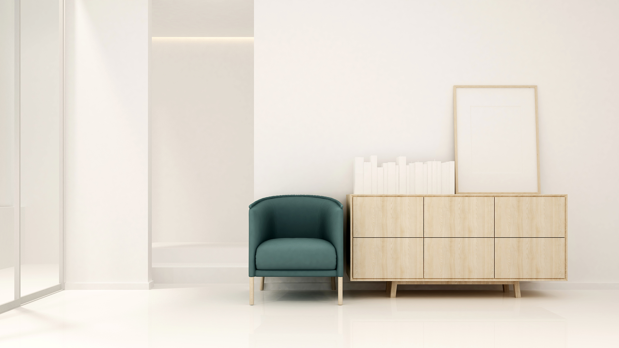 green armchair in living room or coffee shop - living area in ap