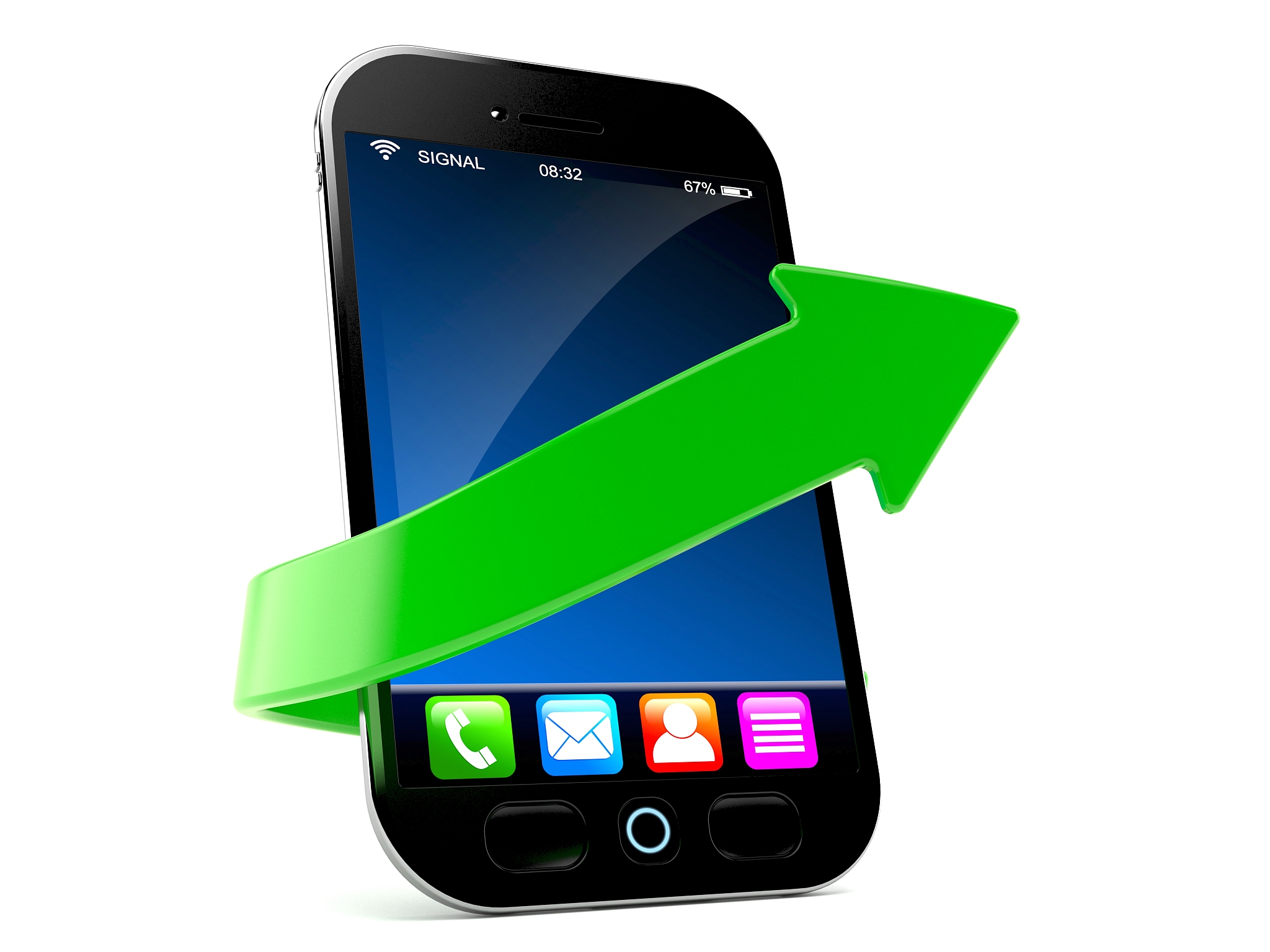 smart phone with green arrow