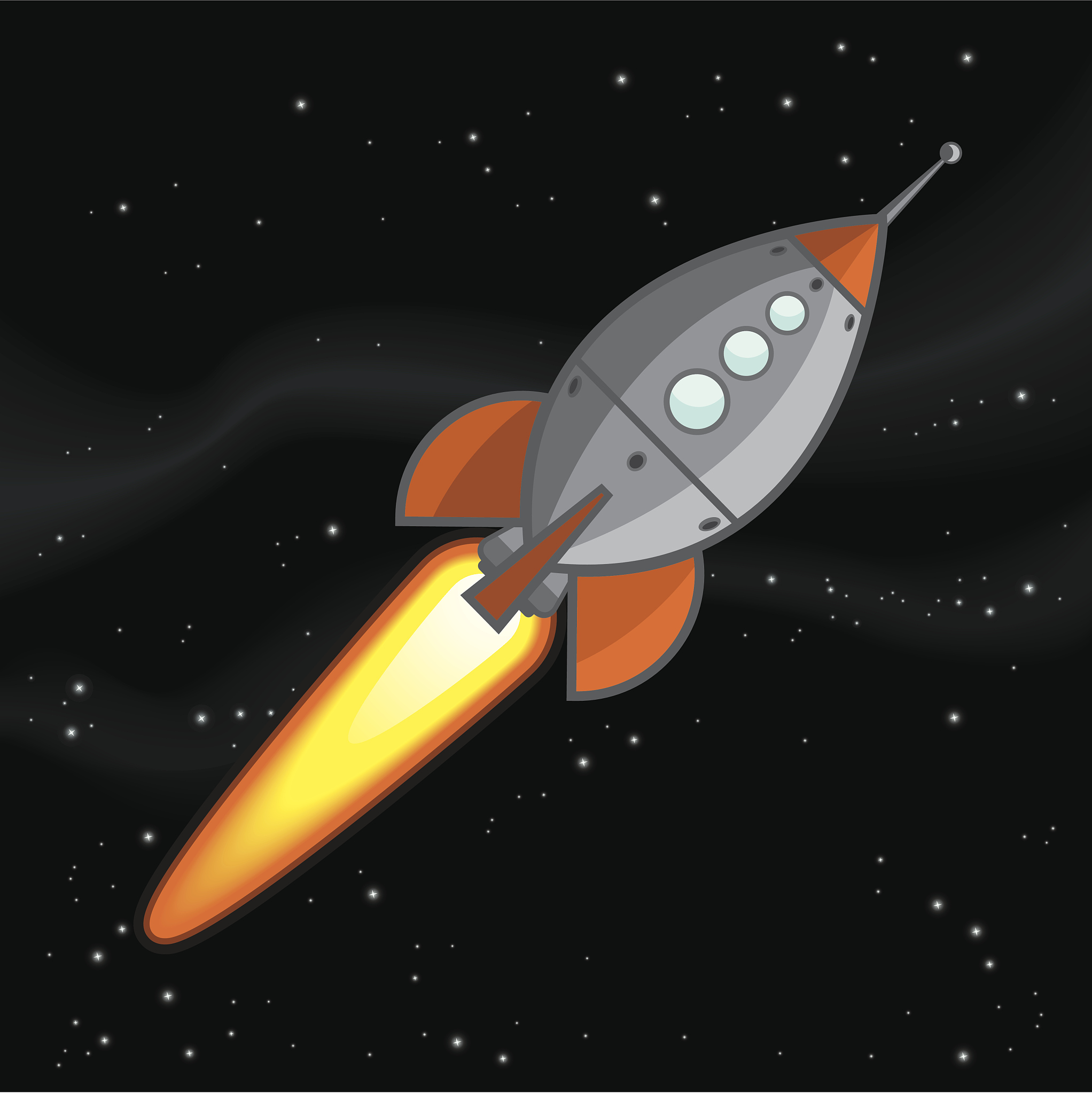 rocketship flying through space!