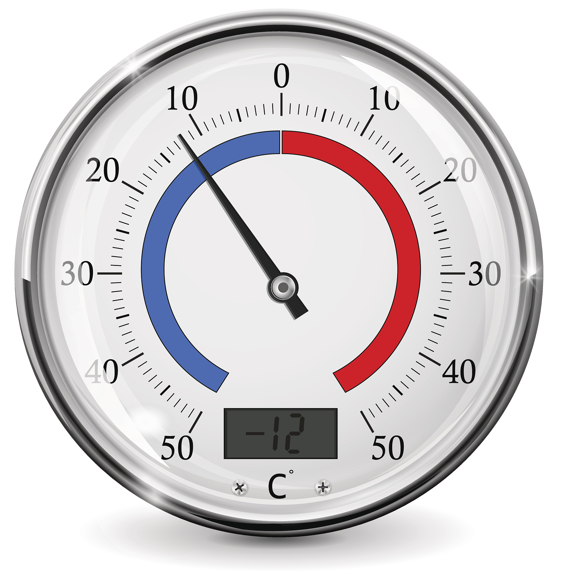 round thermometer with chrome frame