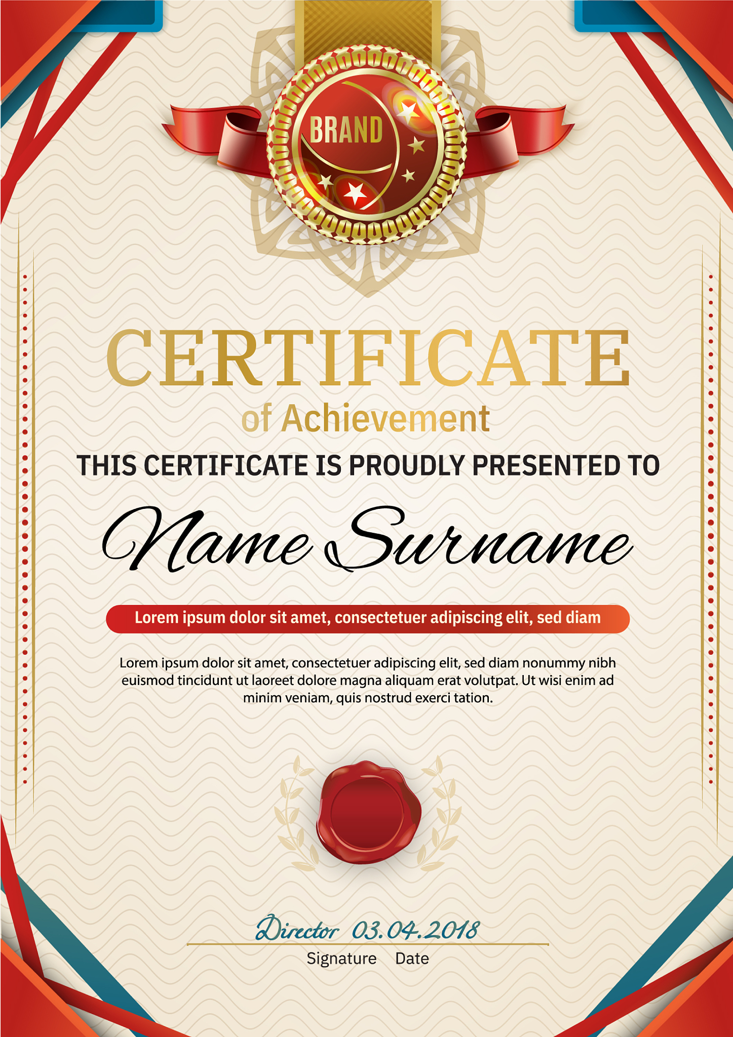 official retro certificate with red gold design