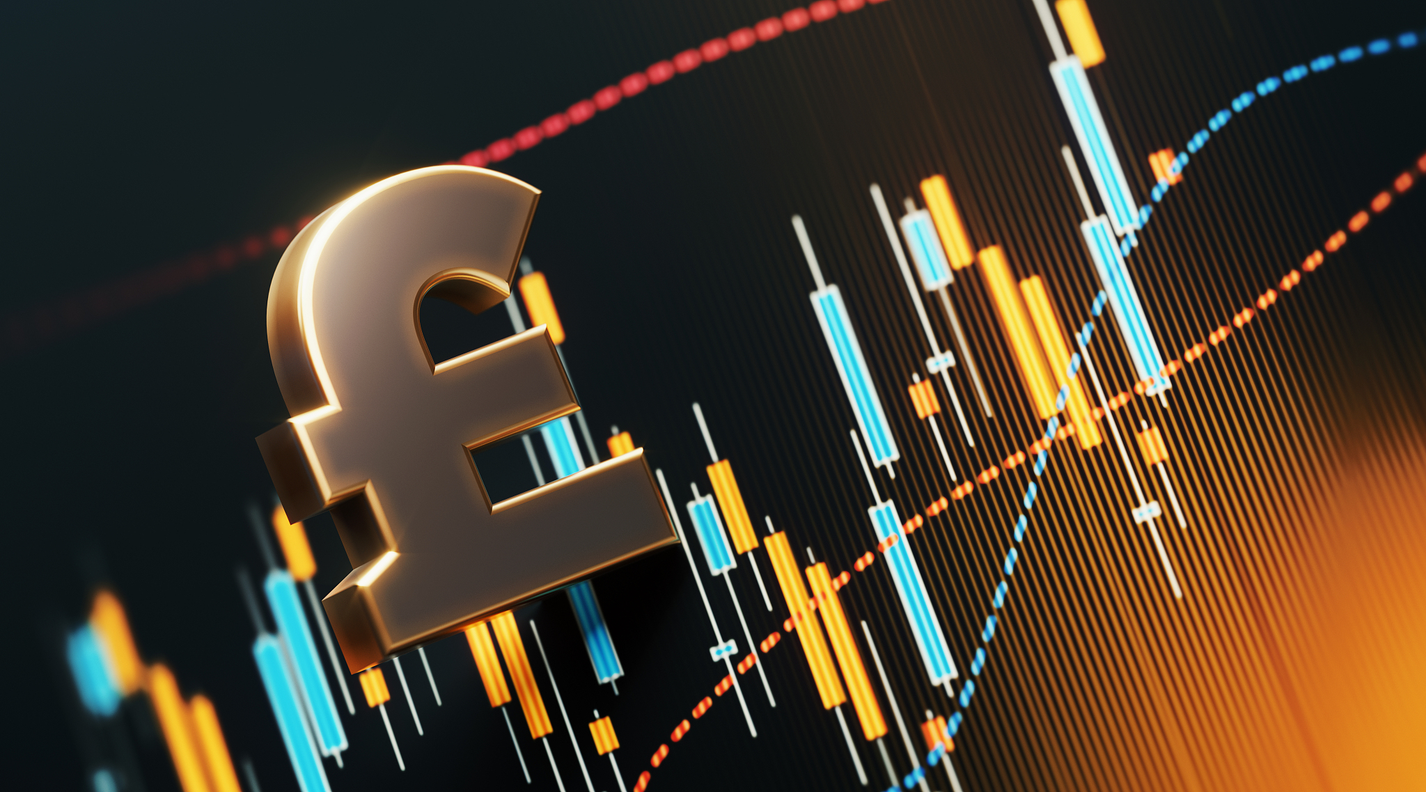 british pound currency symbol standing over a financial graph
