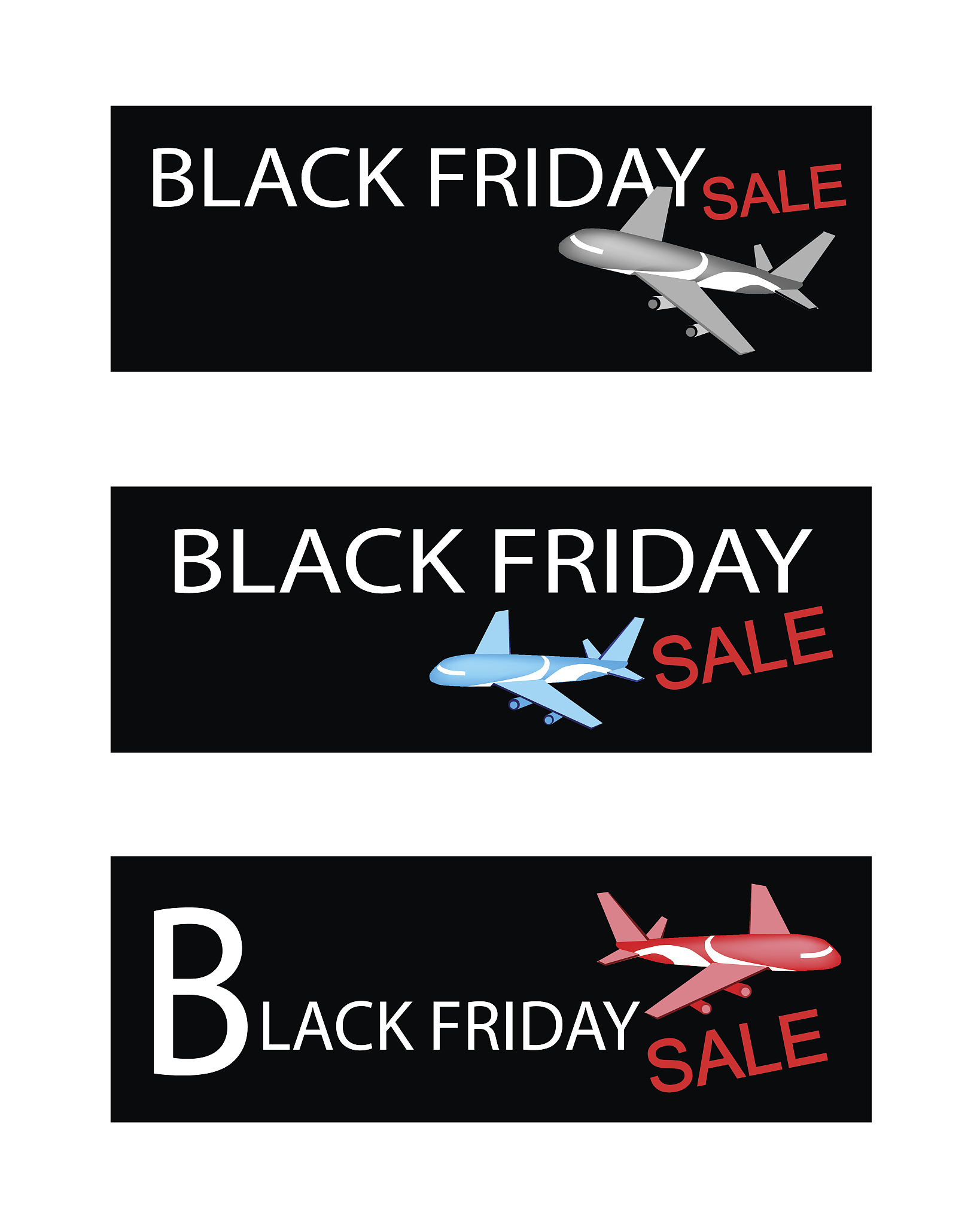 airplanes on three black friday sale banners