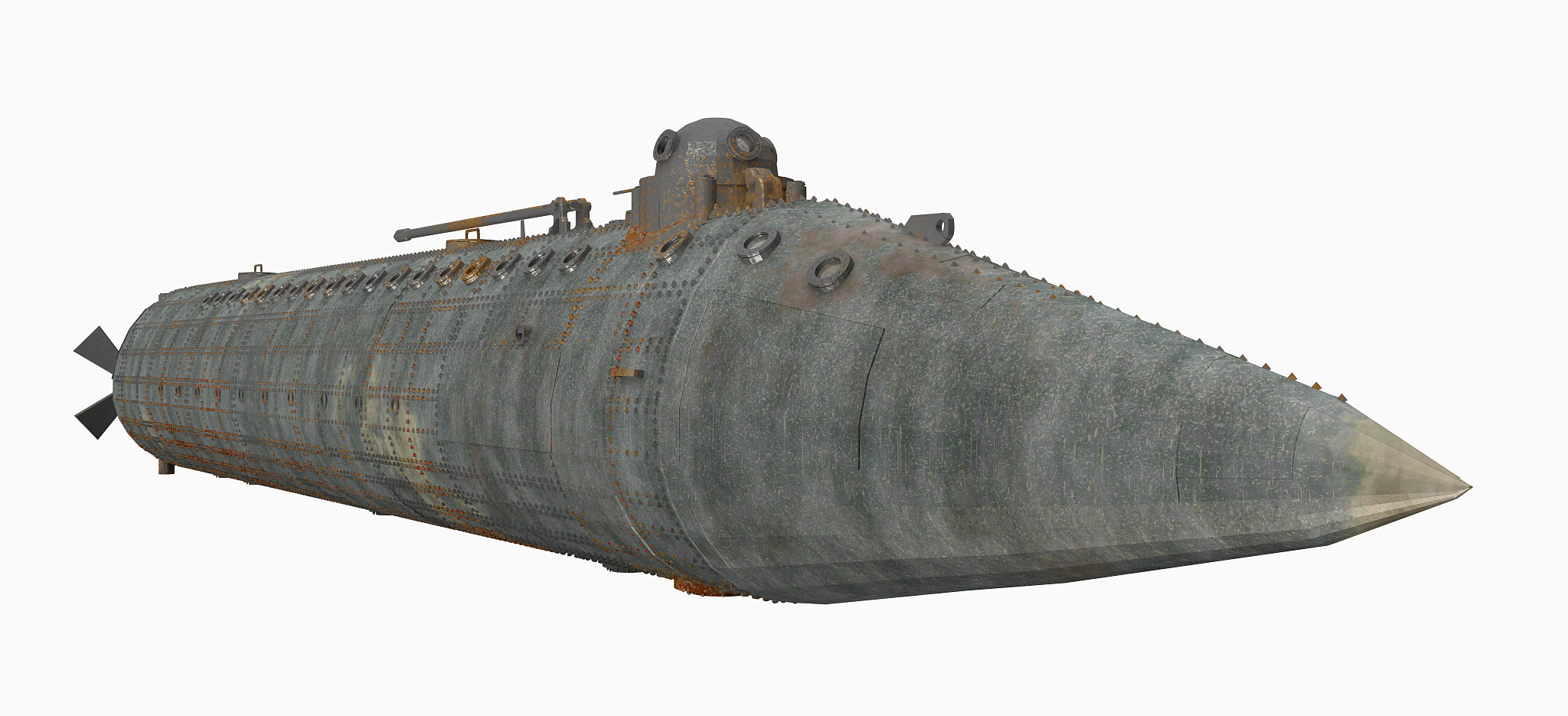 submarine from the american civil war isolated on white backgrou