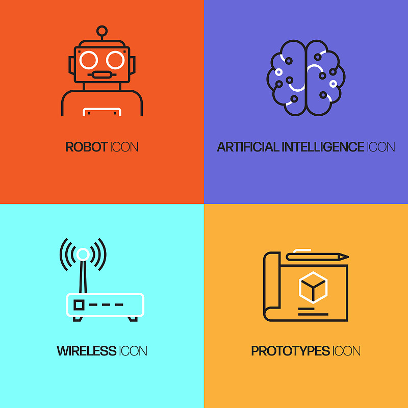 robotics engineering related line icons. vector symbol illustrat