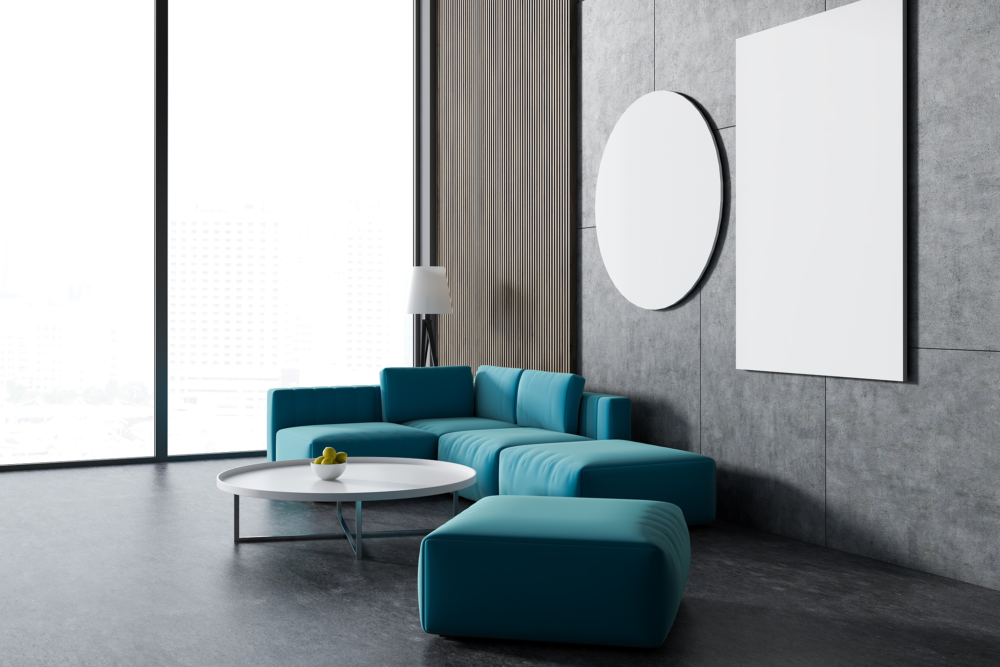 concrete wall living room corner, poster gallery