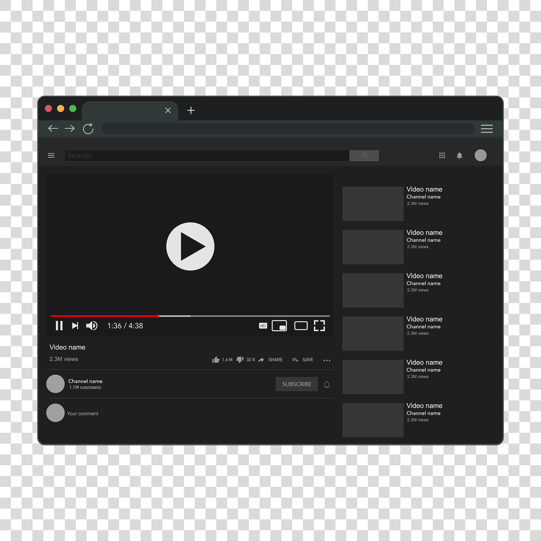 realistic computer video web site template mockup