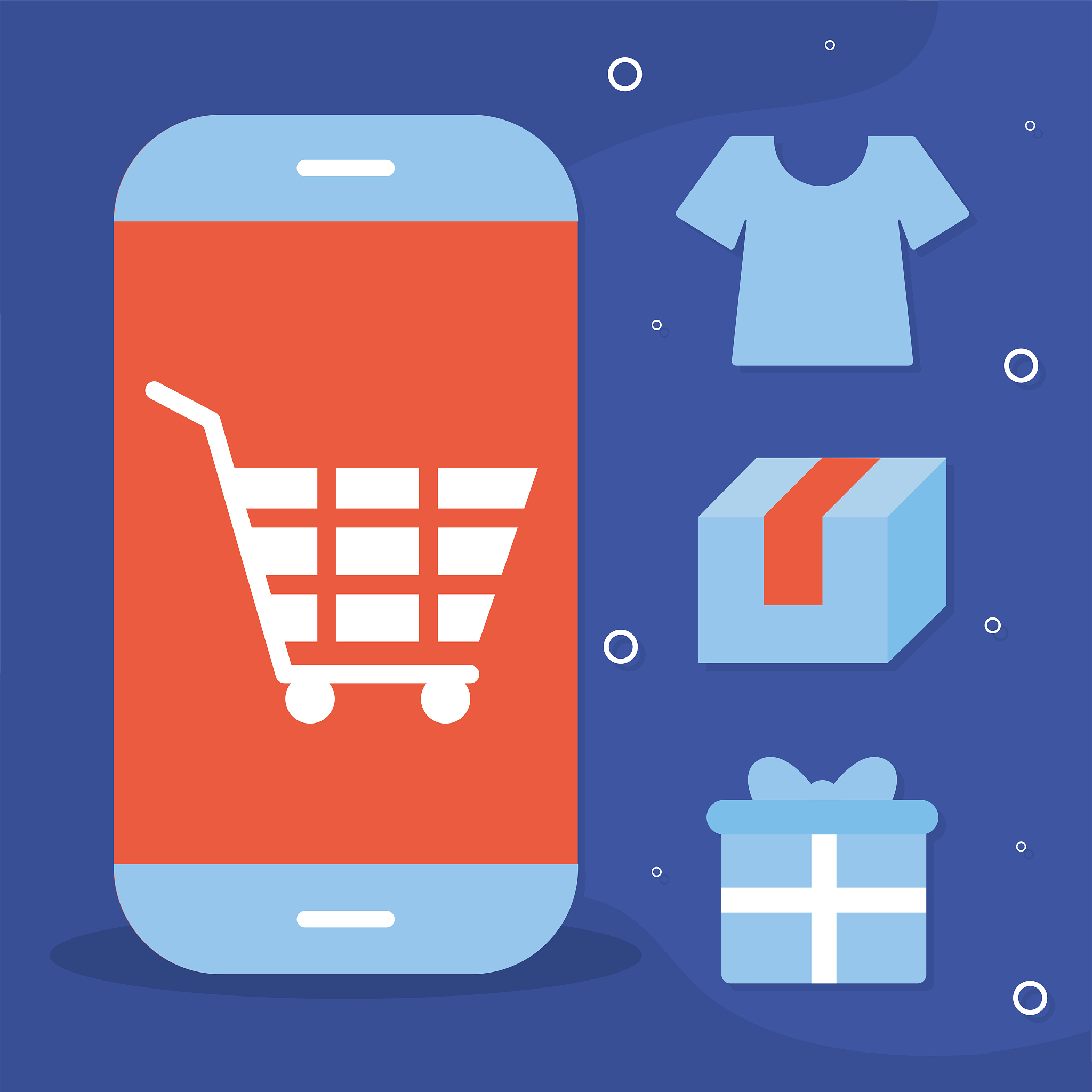 bundle of online shopping icons on a blue background