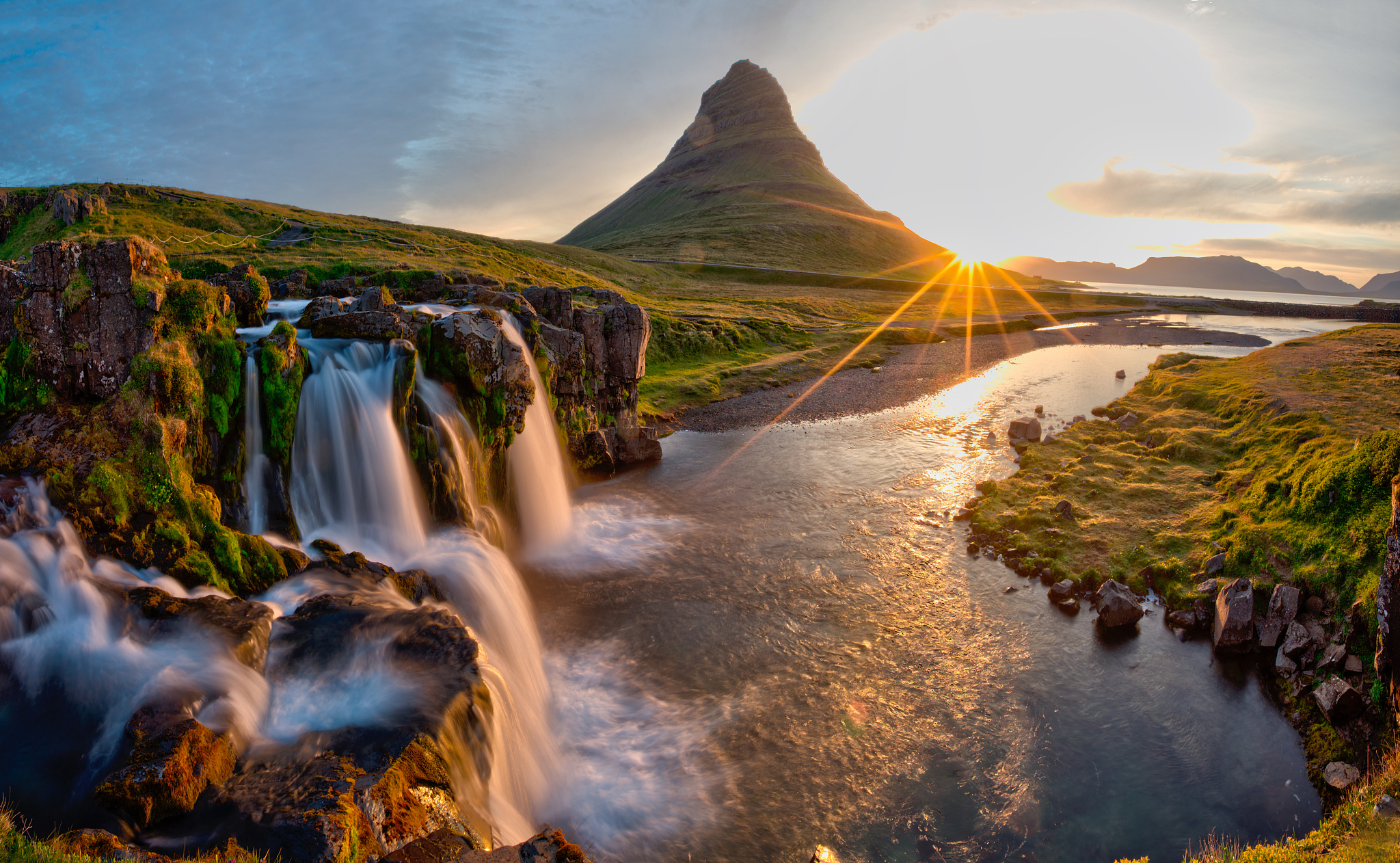 beautiful landscape with sunrise on kirkjufellsfoss waterfall an