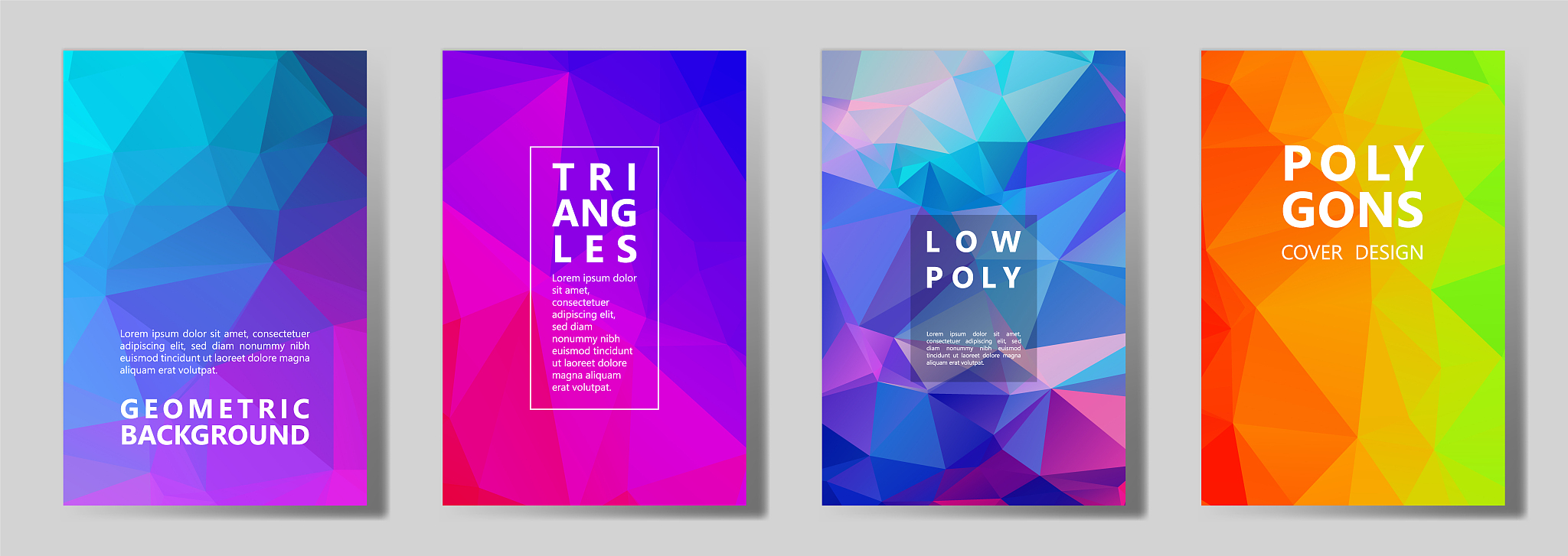 facet polygonal abstract cover pages, low poly set