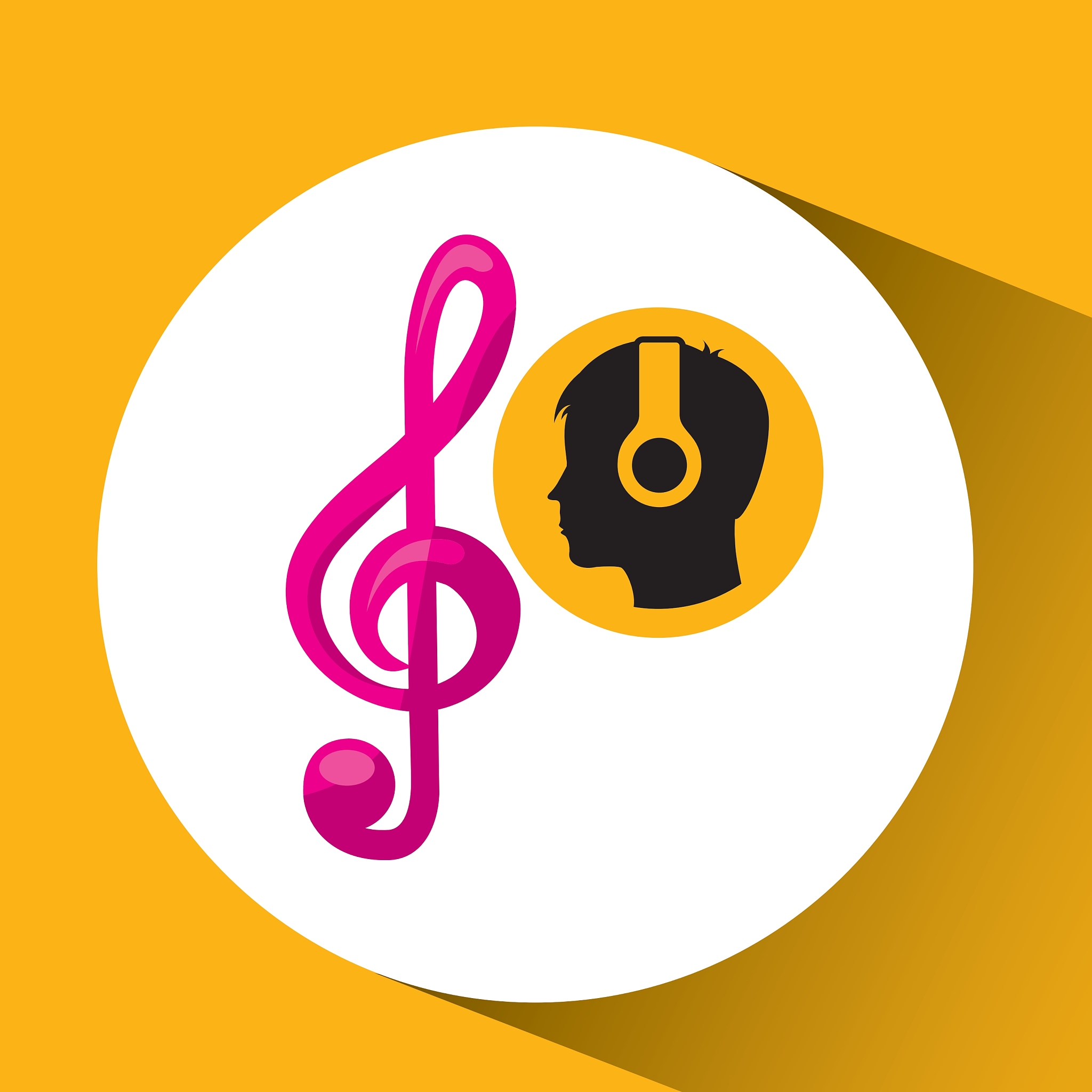 head silhouette listening music clef