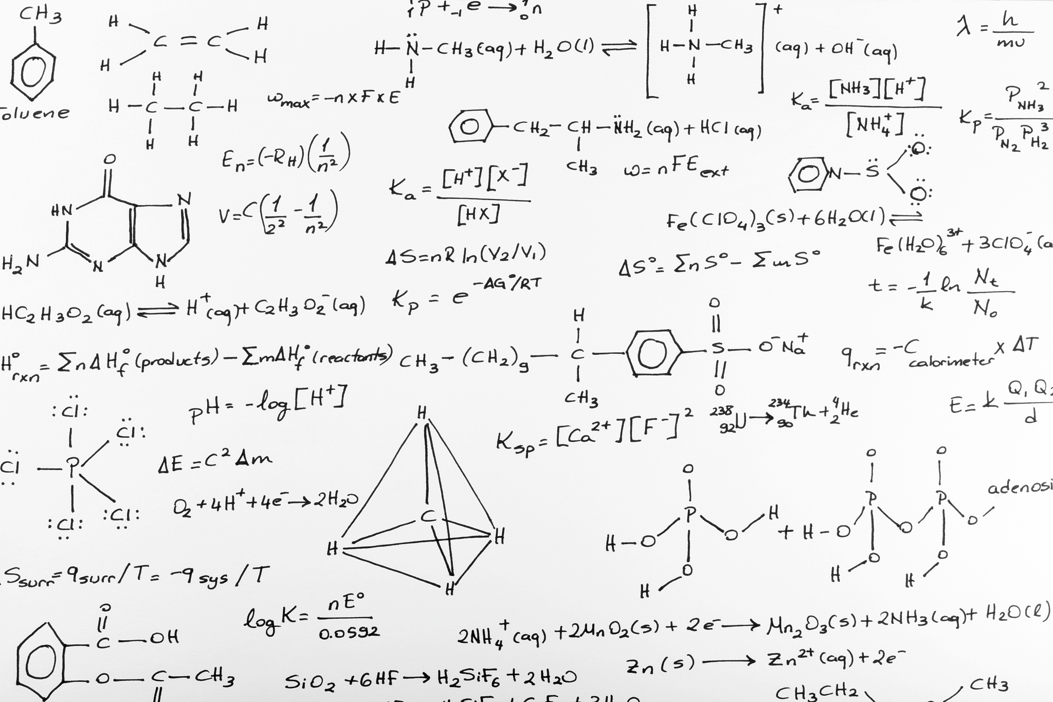 whiteboard of written complex chemistry work
