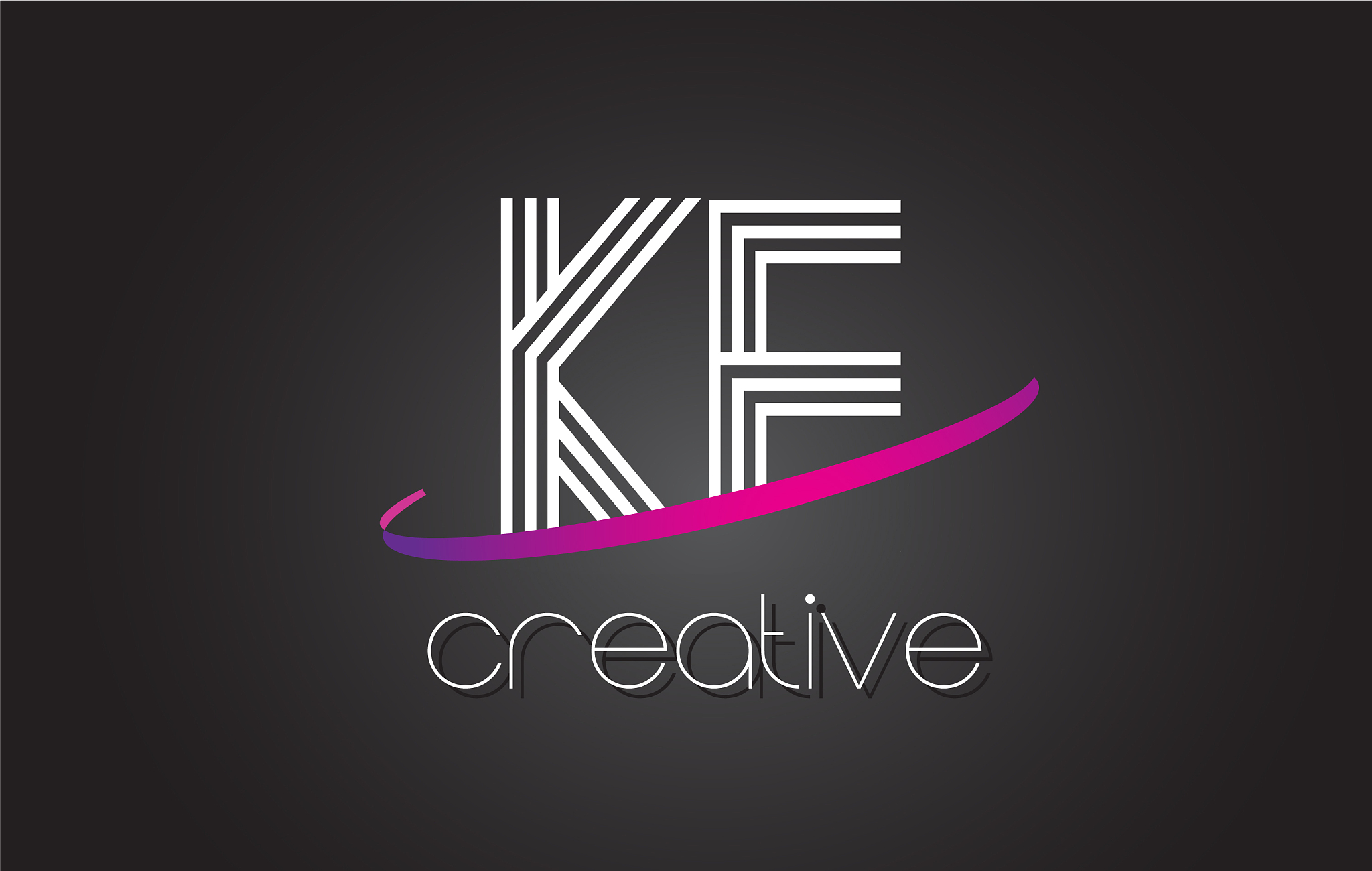 ke k e letter logo with lines design and purple