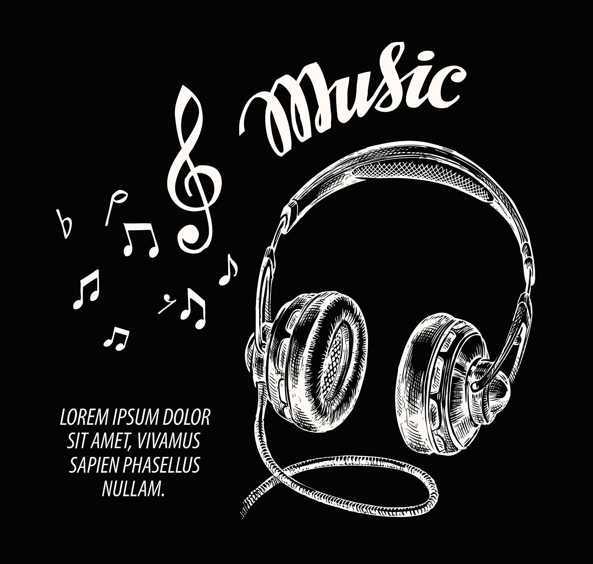 music hand drawn headphones