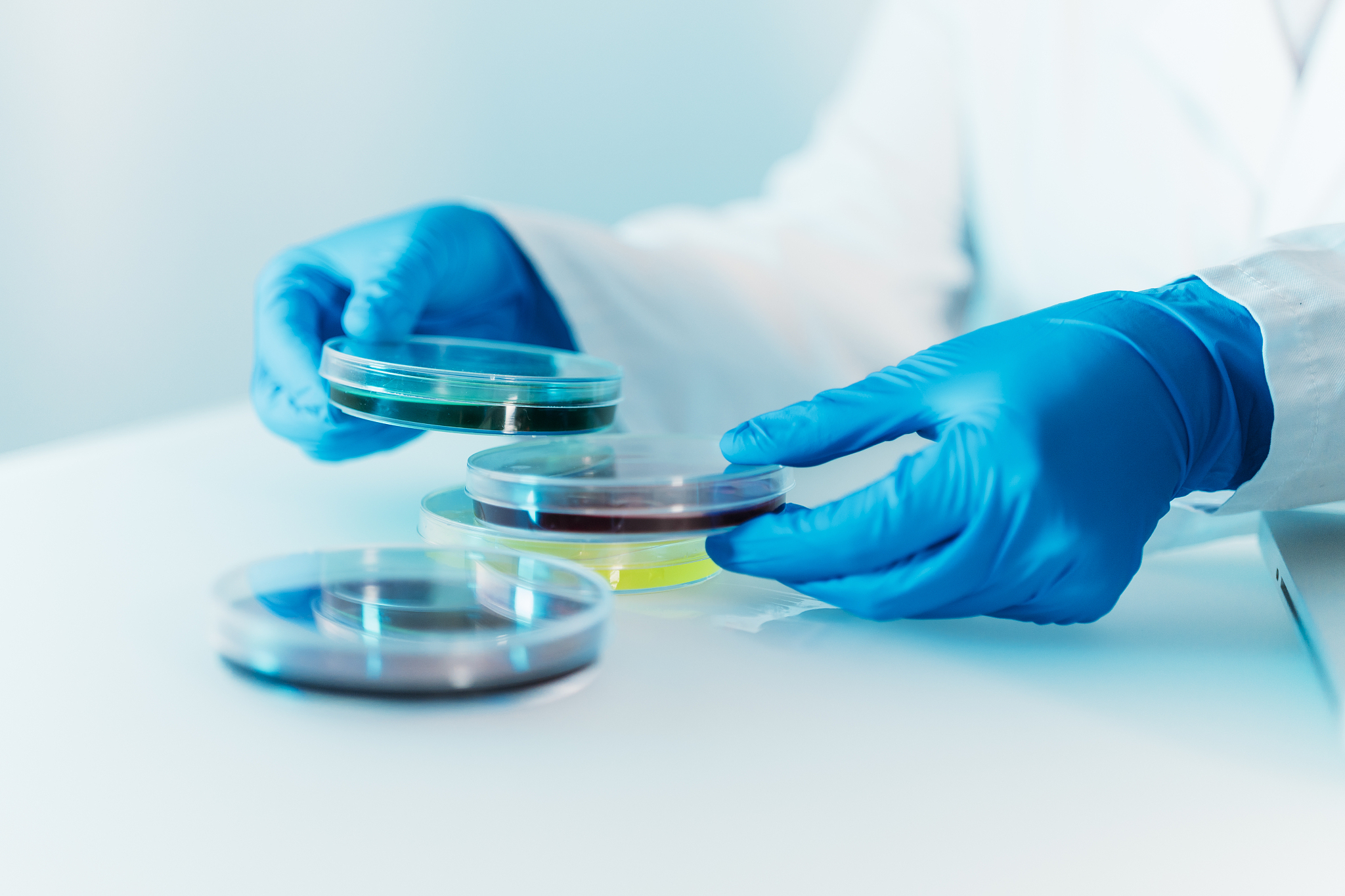 close up of a woman scientist working in a laboratory with lapto