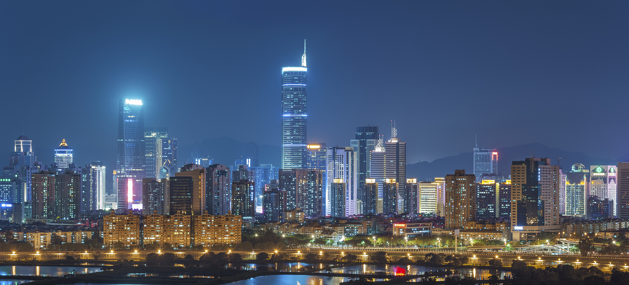 skyline of shenzhen city, china at night